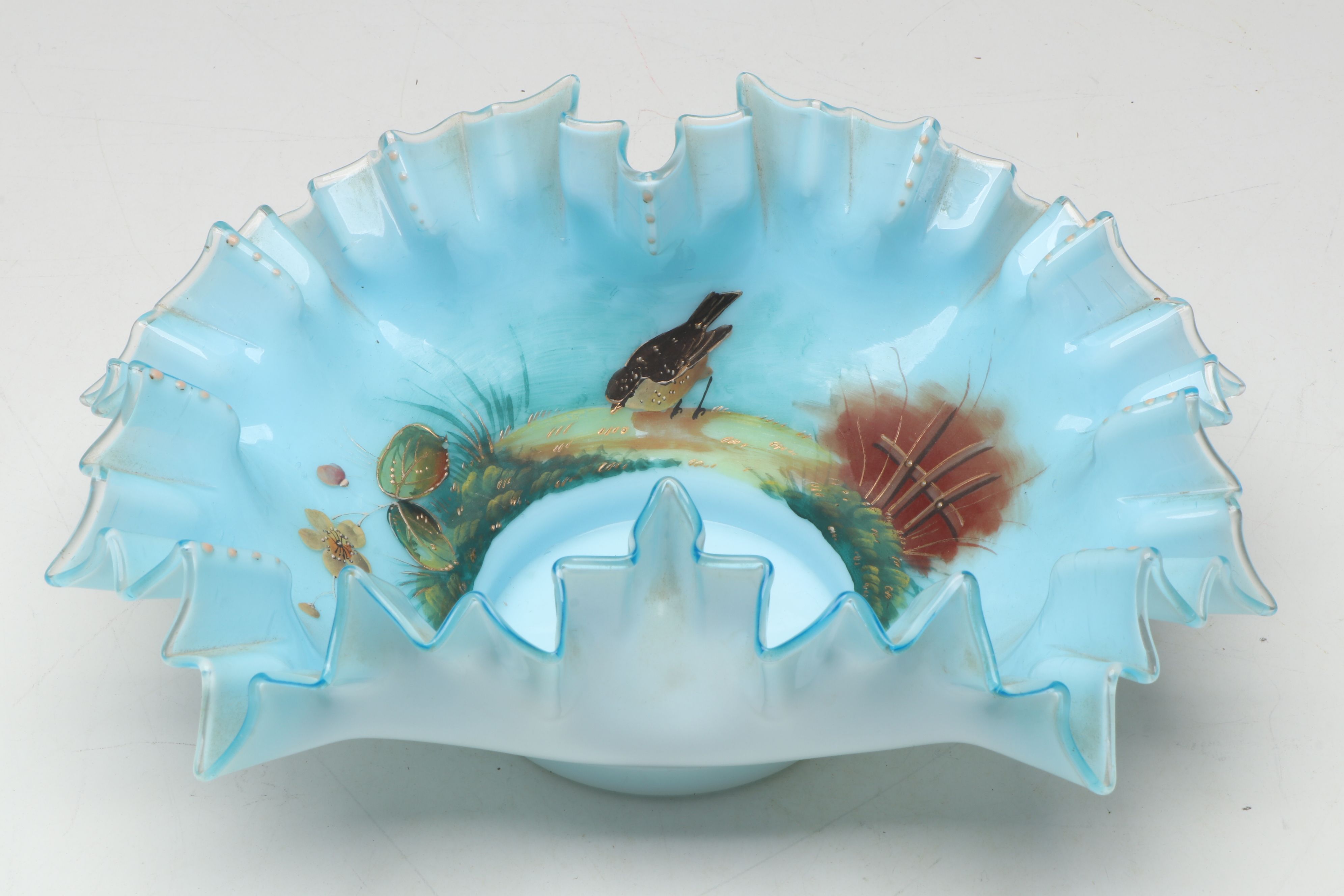 Ruffled Glass Brides Baskets and Bowl