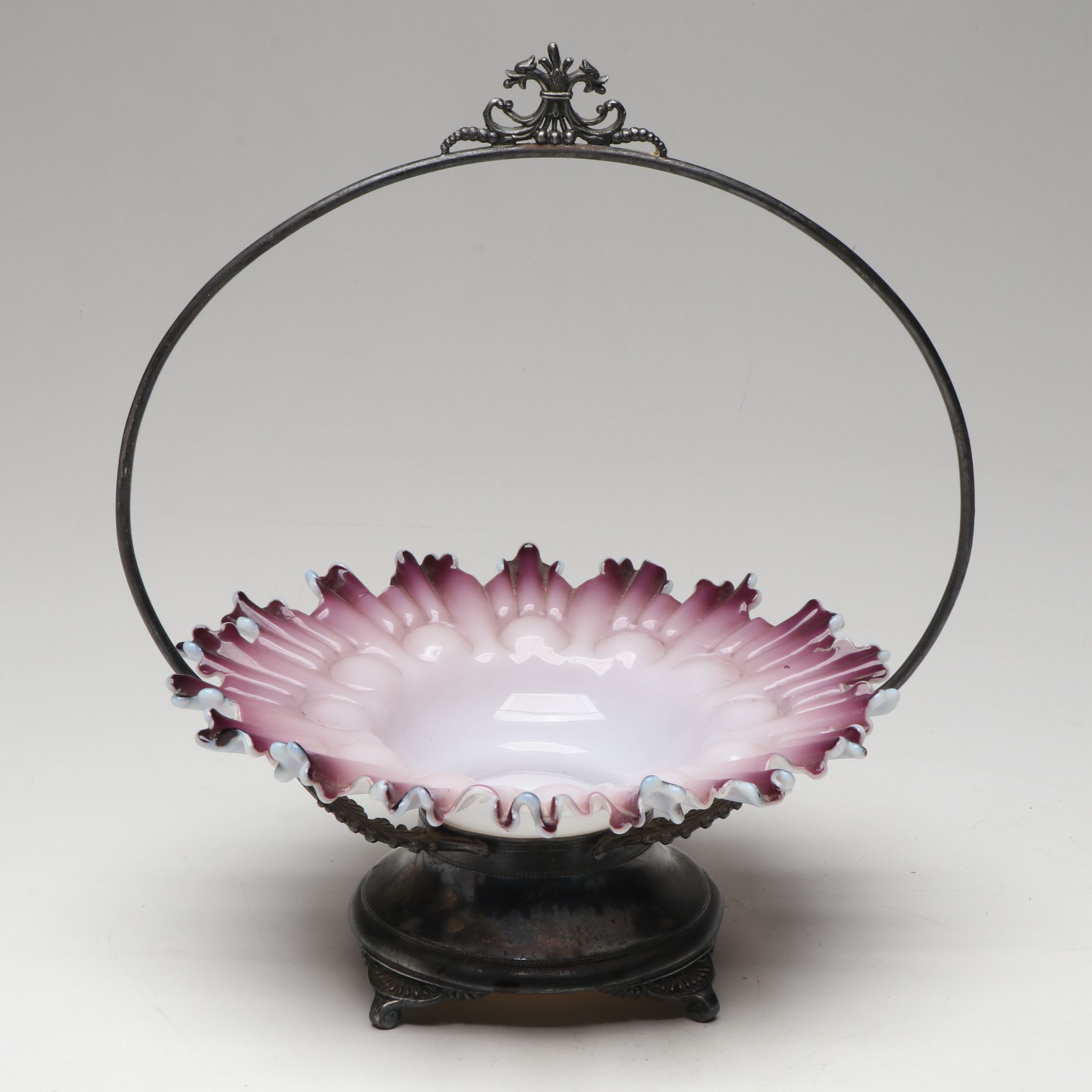 Ruffled Glass Brides Baskets and Bowl