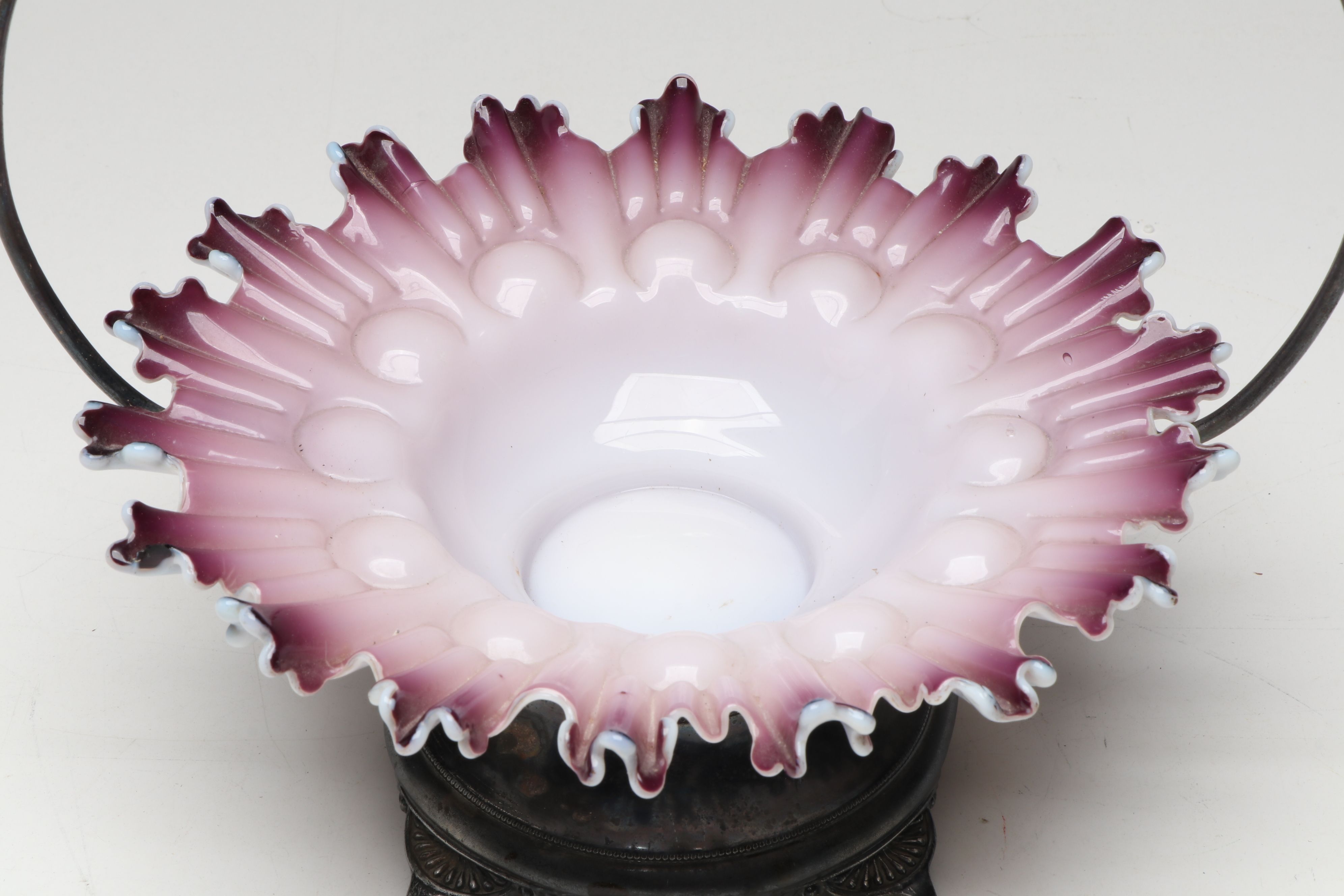 Ruffled Glass Brides Baskets and Bowl