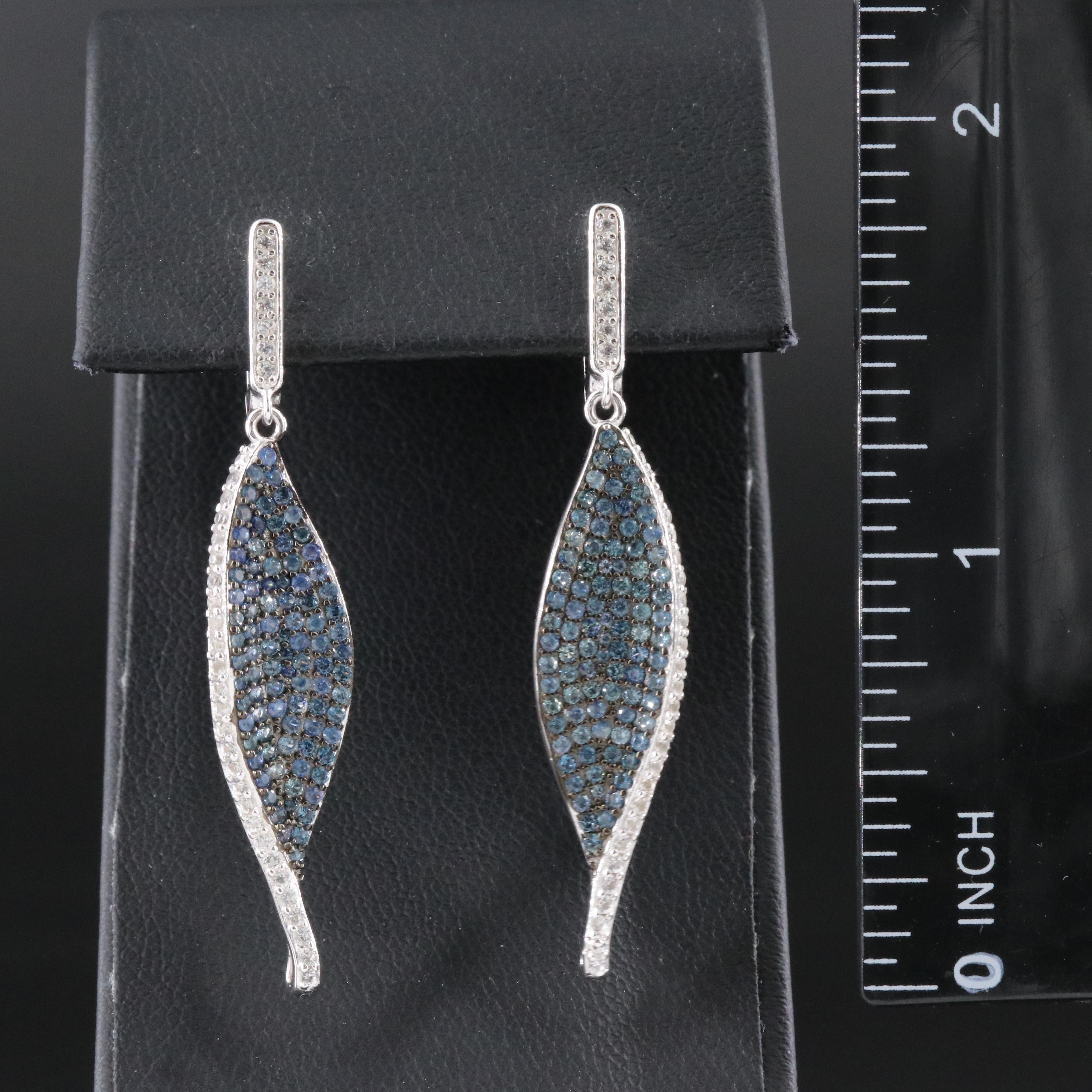 Sterling Sapphire and White Topaz Ribbon Earrings
