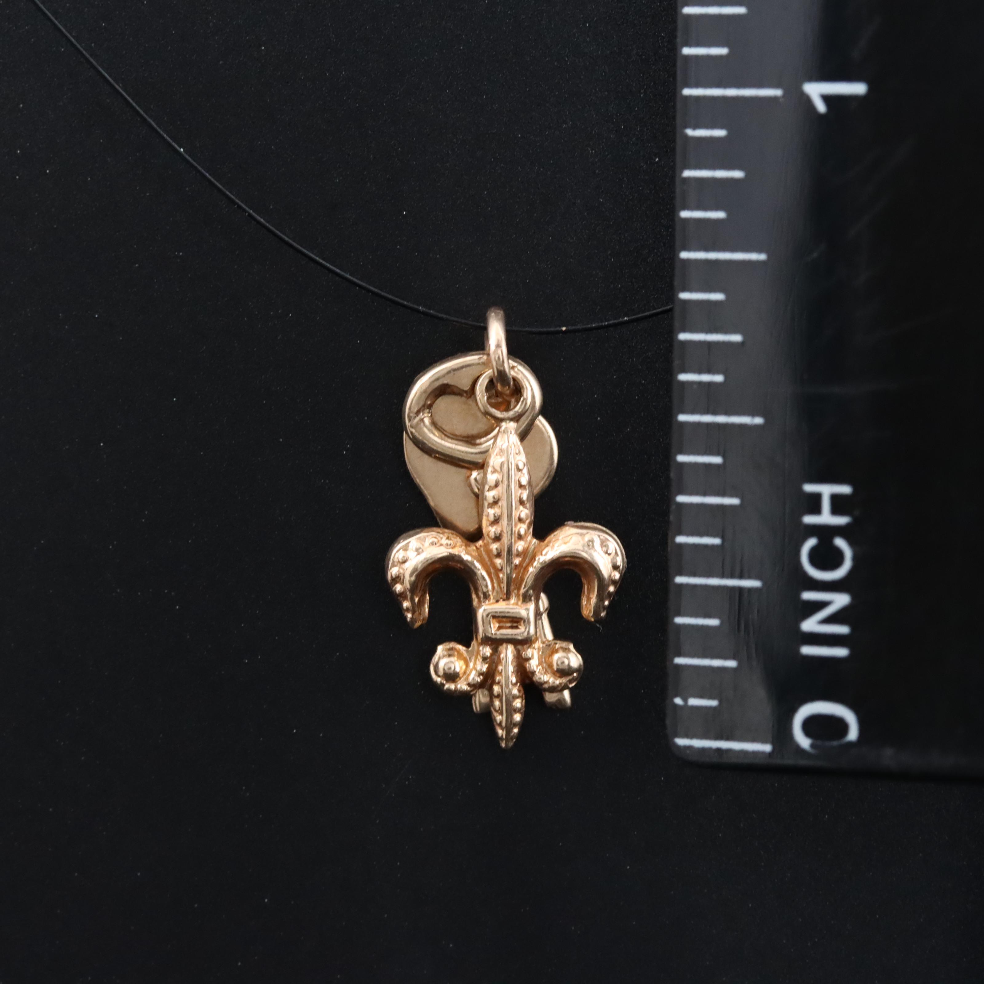 10K Fleur-de-Lis, Heart and Key Charm Pendant