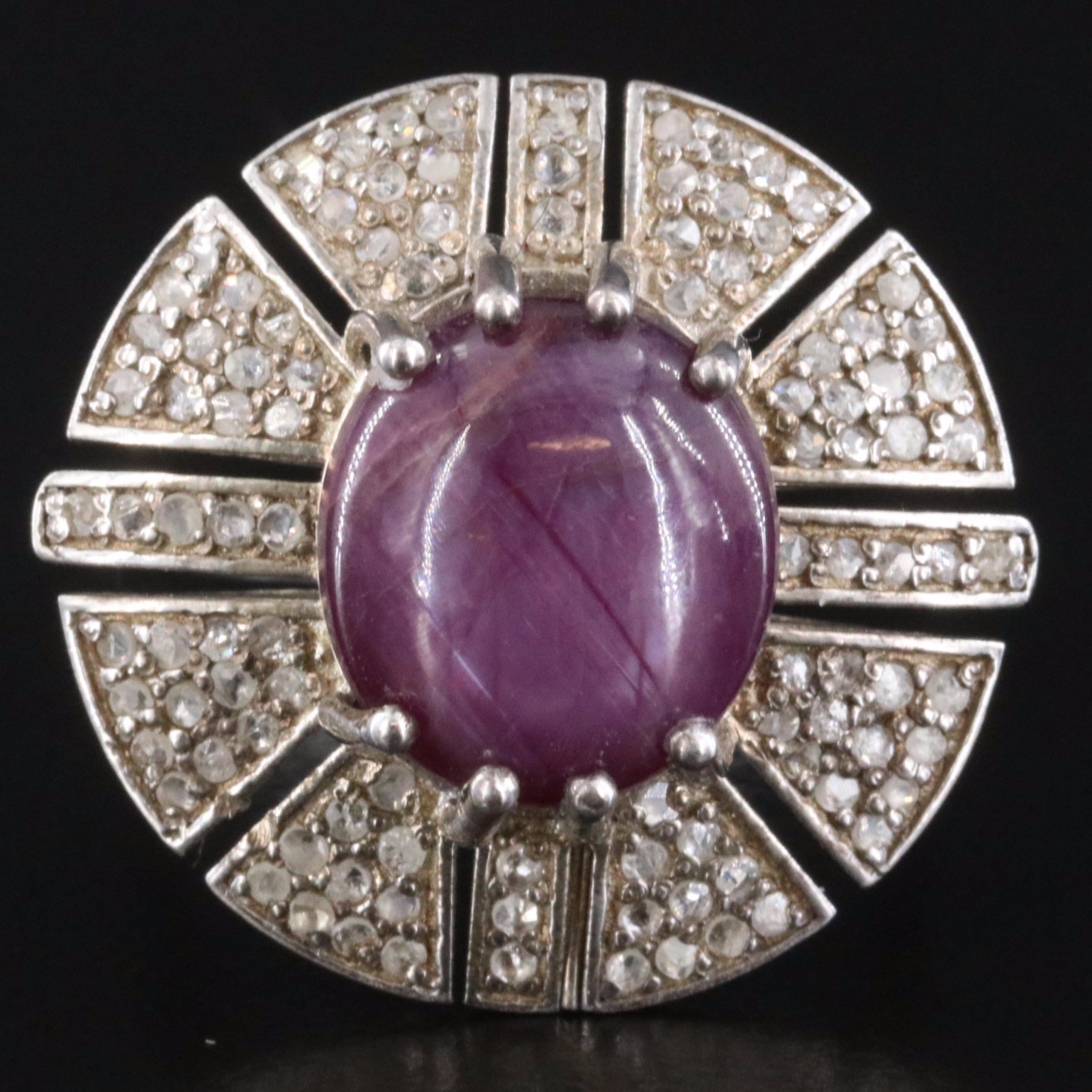 Sterling Star Ruby and Diamond Ring