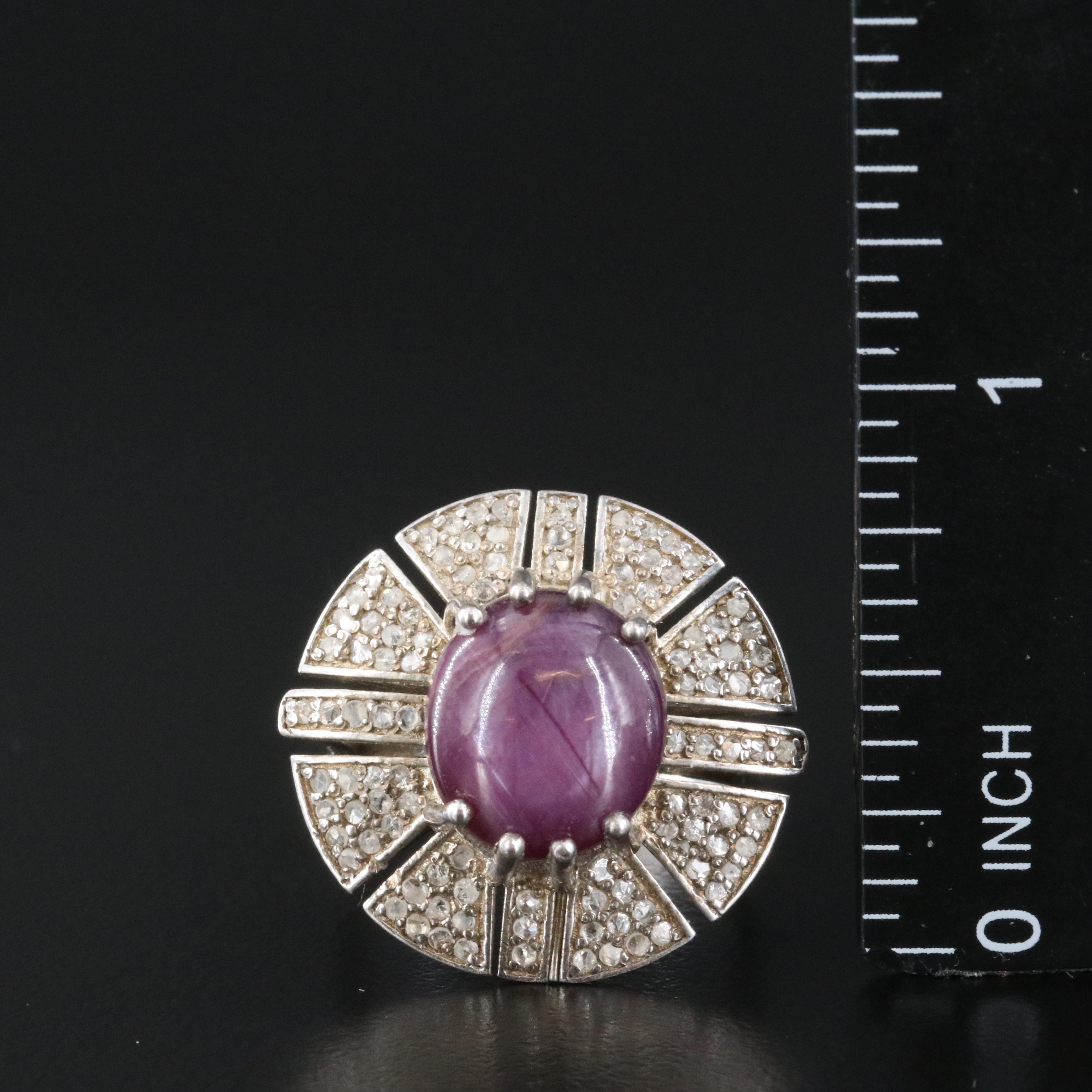 Sterling Star Ruby and Diamond Ring