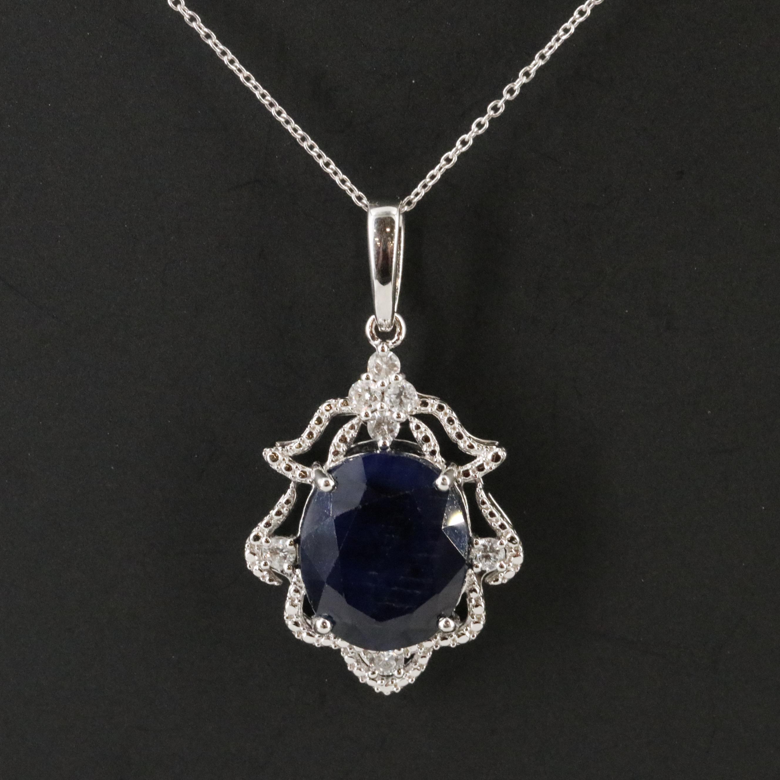 Oscar Friedman Sterling Filled Corundum and Diamond Pendant Necklacve