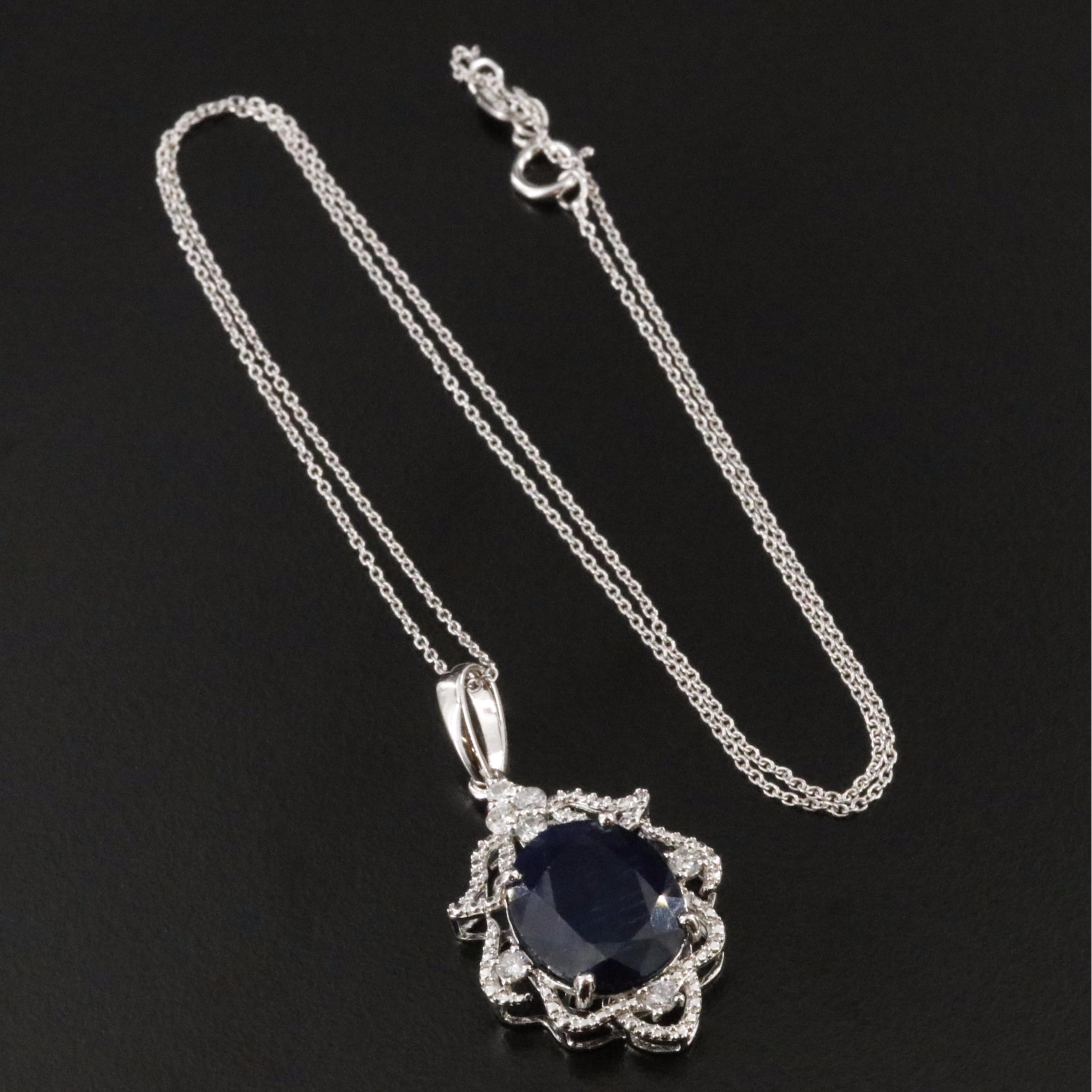 Oscar Friedman Sterling Filled Corundum and Diamond Pendant Necklacve