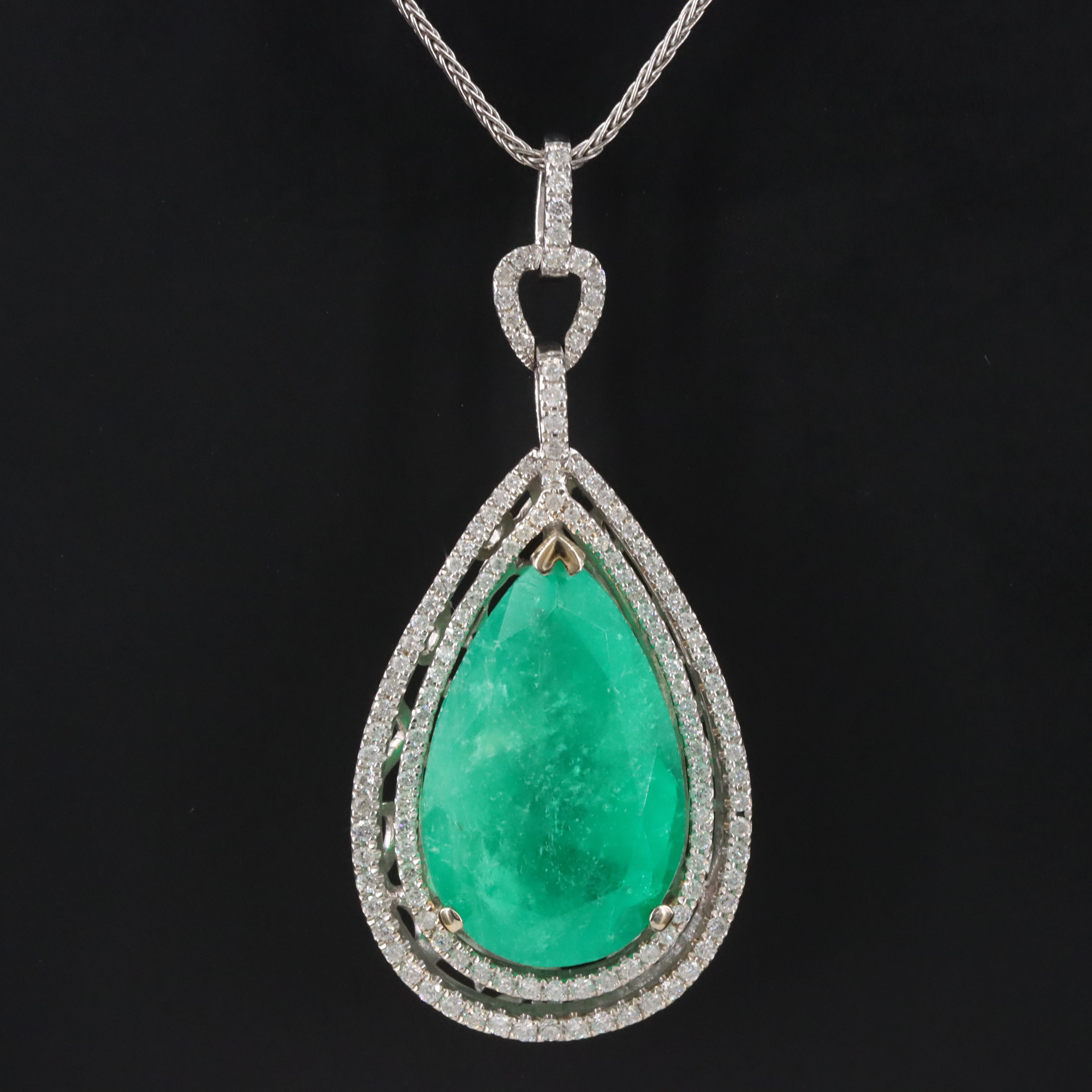 14K 13.01 CT Colombian Emerald and 1.01 CTW Diamond Necklace with GIA Report