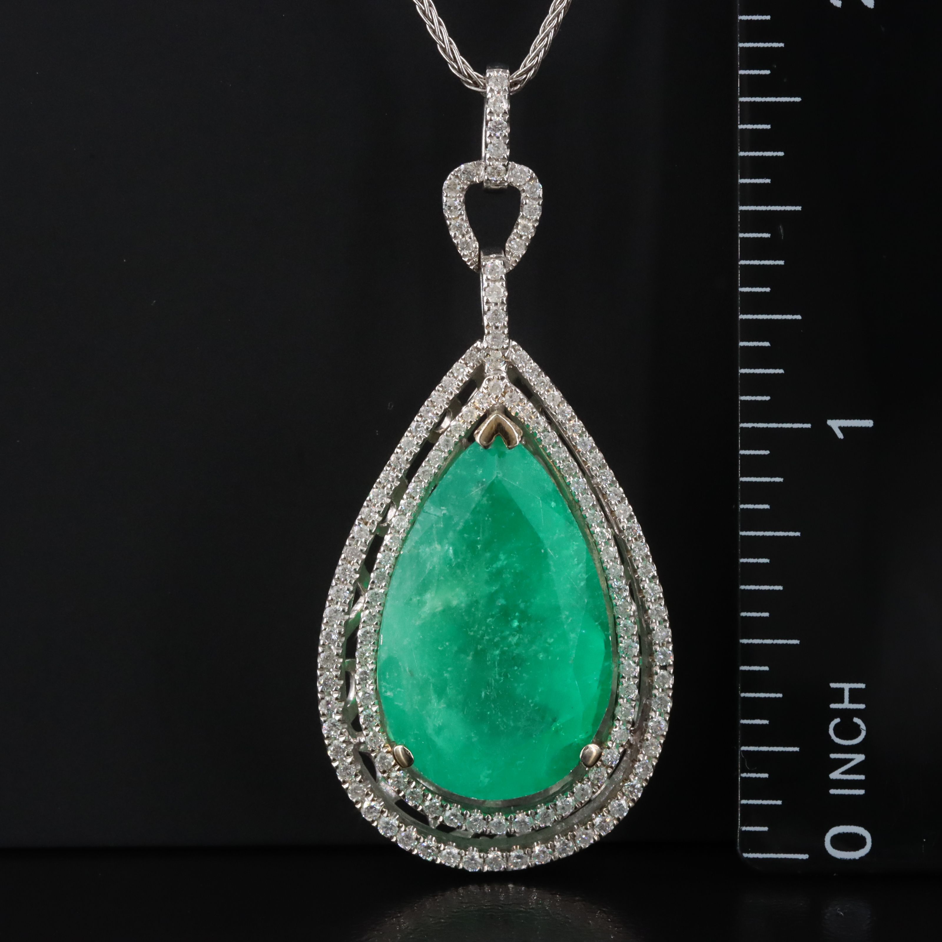 14K 13.01 CT Colombian Emerald and 1.01 CTW Diamond Necklace with GIA Report