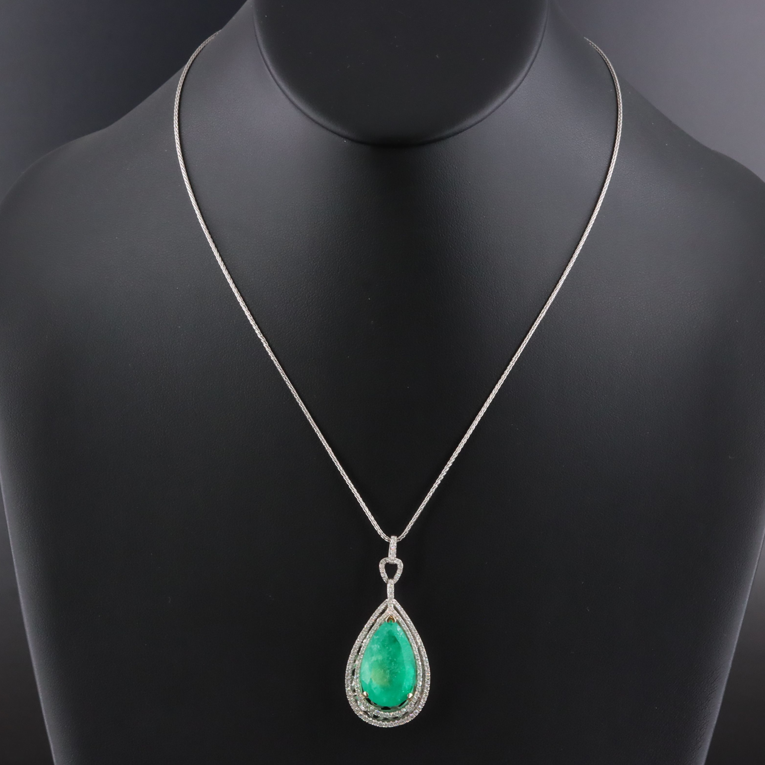 14K 13.01 CT Colombian Emerald and 1.01 CTW Diamond Necklace with GIA Report