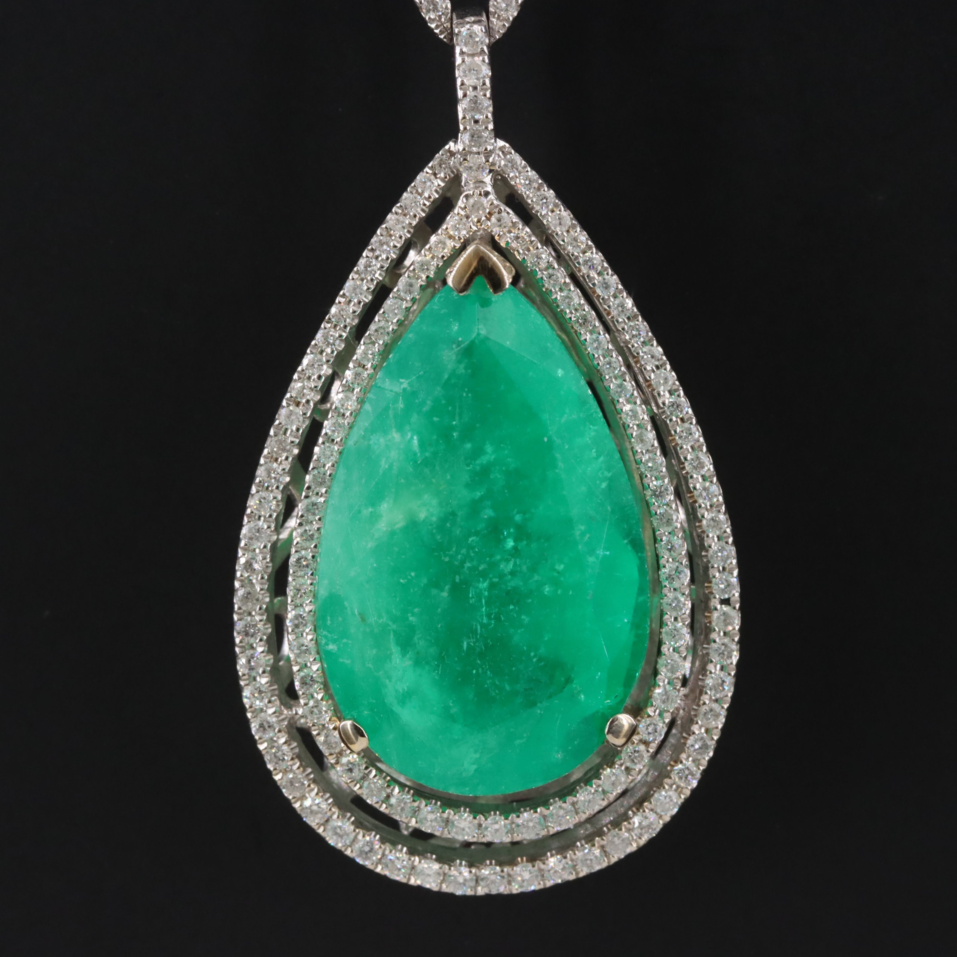 14K 13.01 CT Colombian Emerald and 1.01 CTW Diamond Necklace with GIA Report