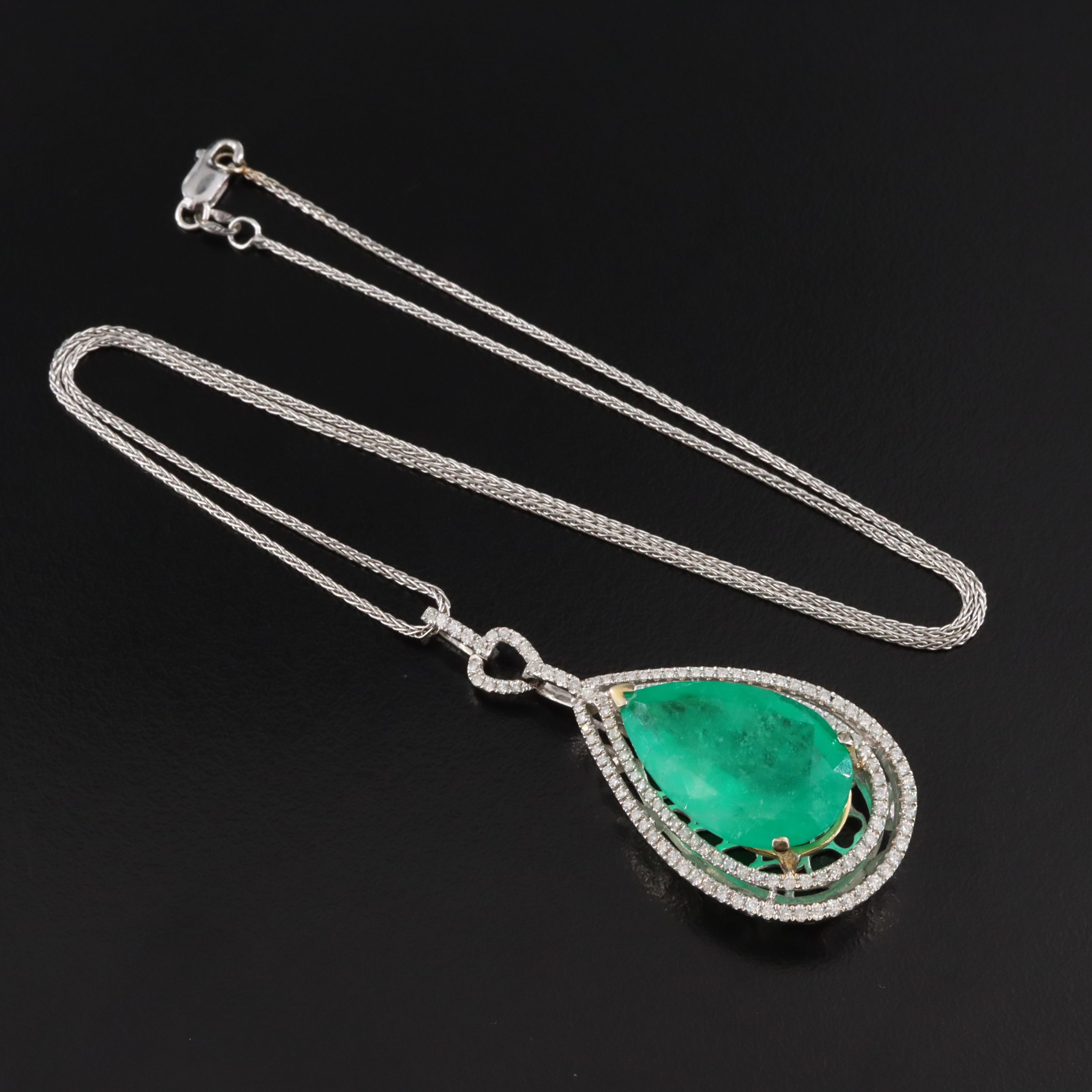 14K 13.01 CT Colombian Emerald and 1.01 CTW Diamond Necklace with GIA Report