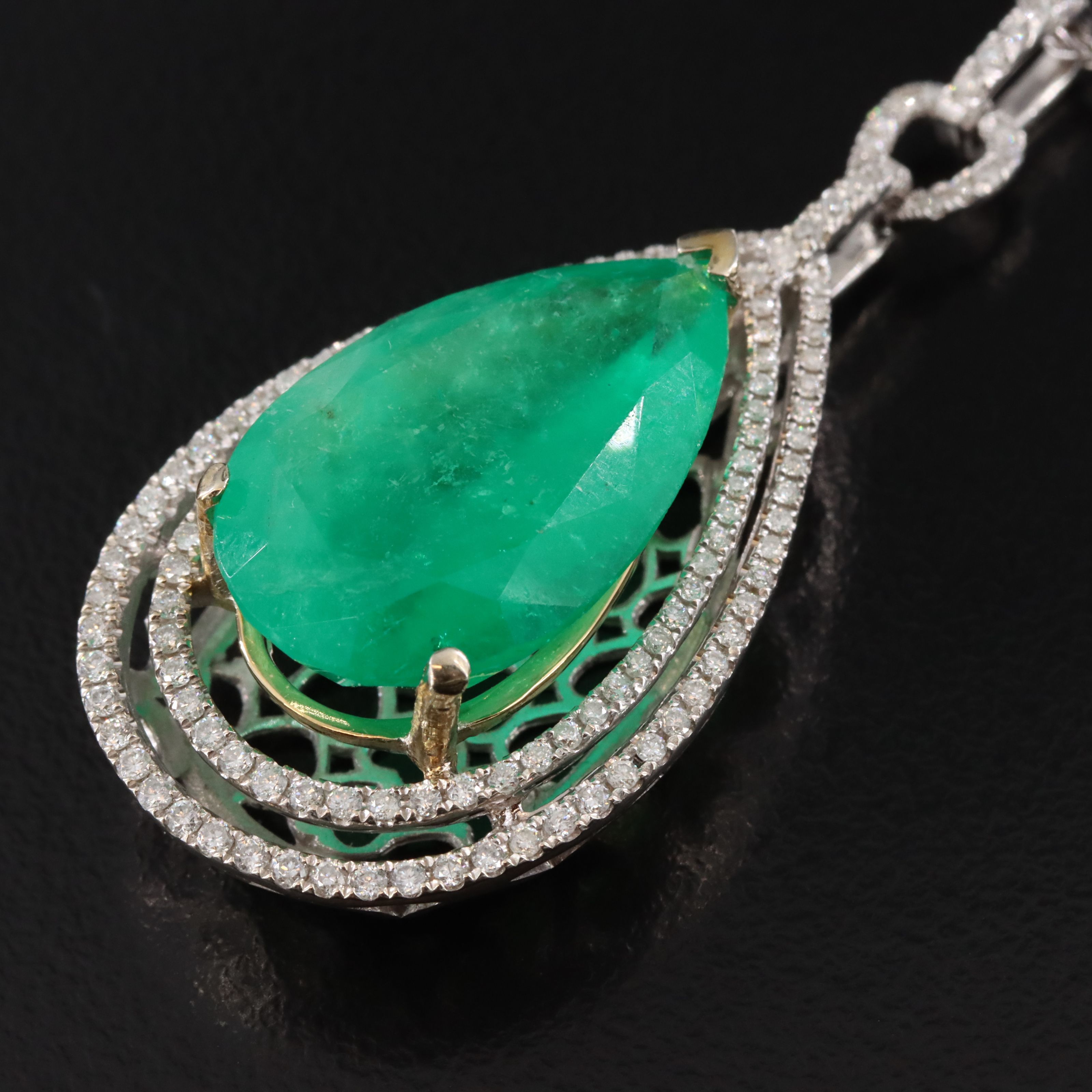 14K 13.01 CT Colombian Emerald and 1.01 CTW Diamond Necklace with GIA Report