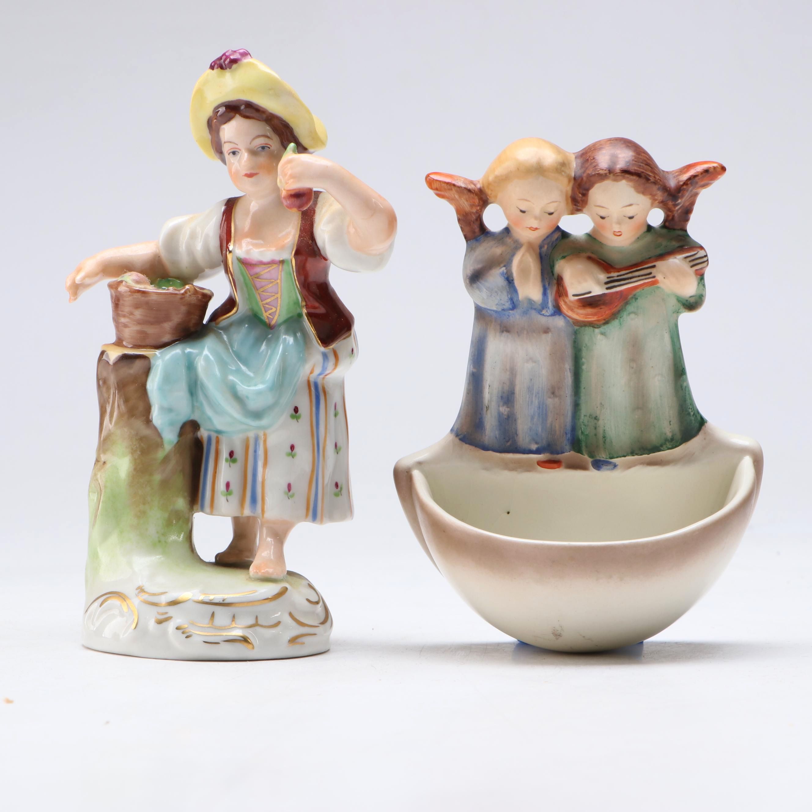 Goebel Hummel Holy Water Font with Martha Budich Apple Vendor Figurine