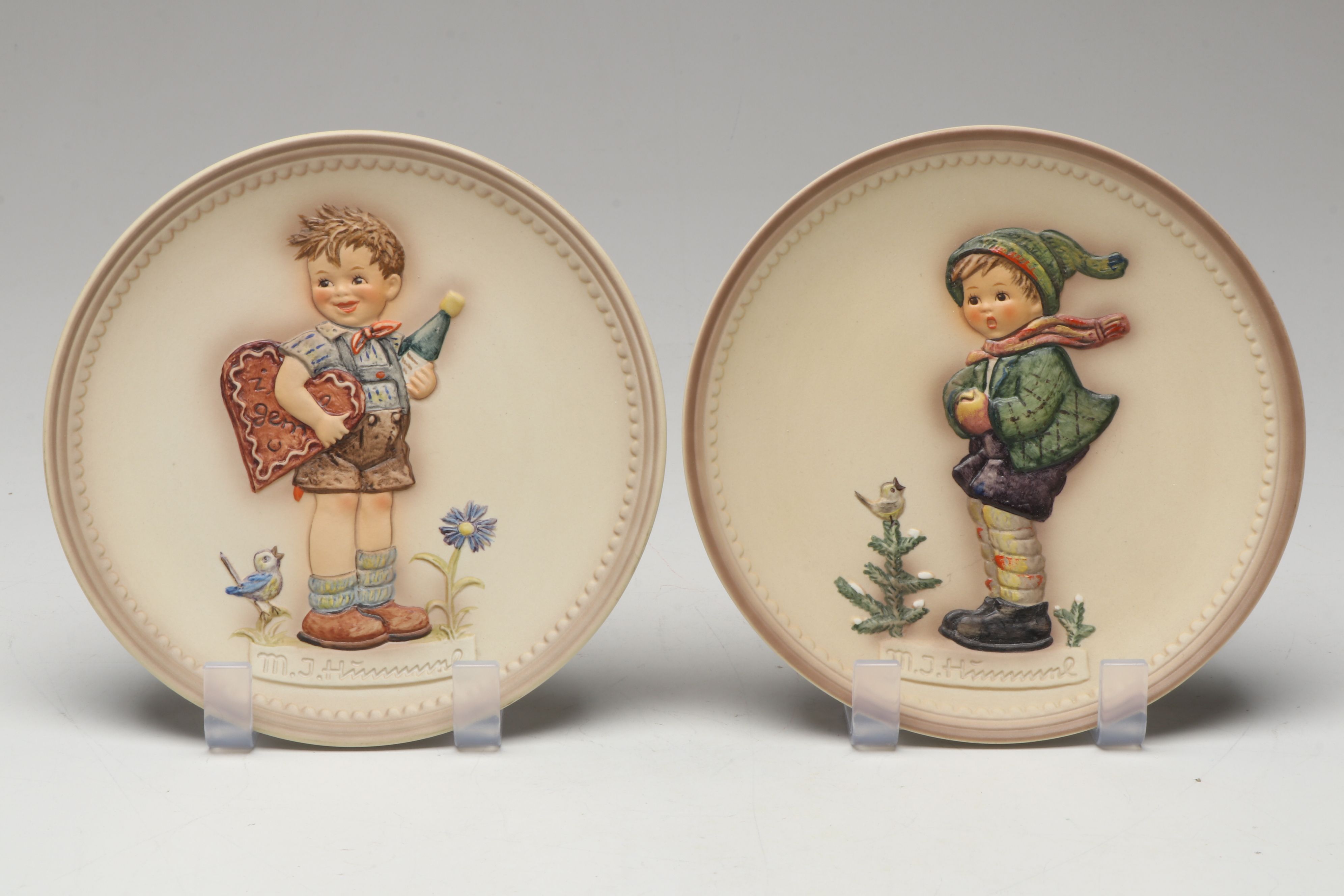Goebel M.J. Hummel Porcelain Bas-Relief Collector Plates with Wood Frames