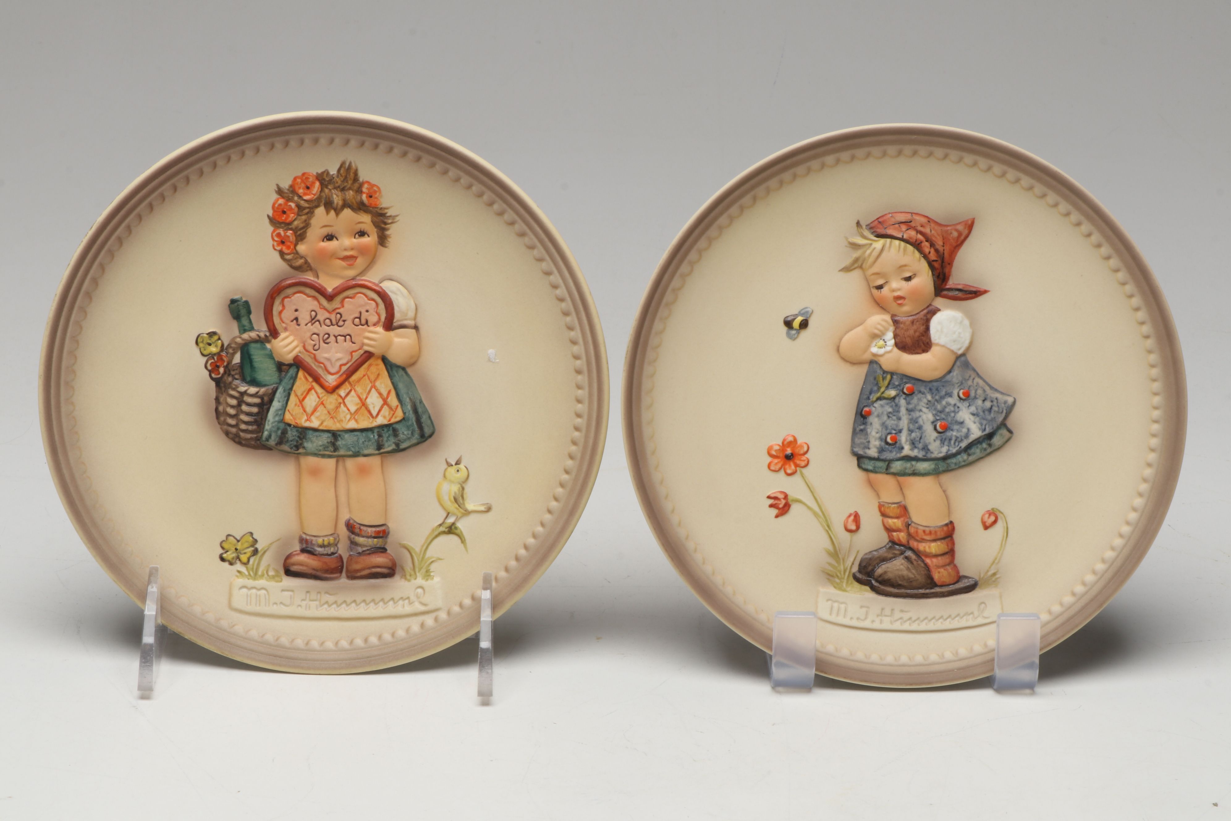Goebel M.J. Hummel Porcelain Bas-Relief Collector Plates with Wood Frames