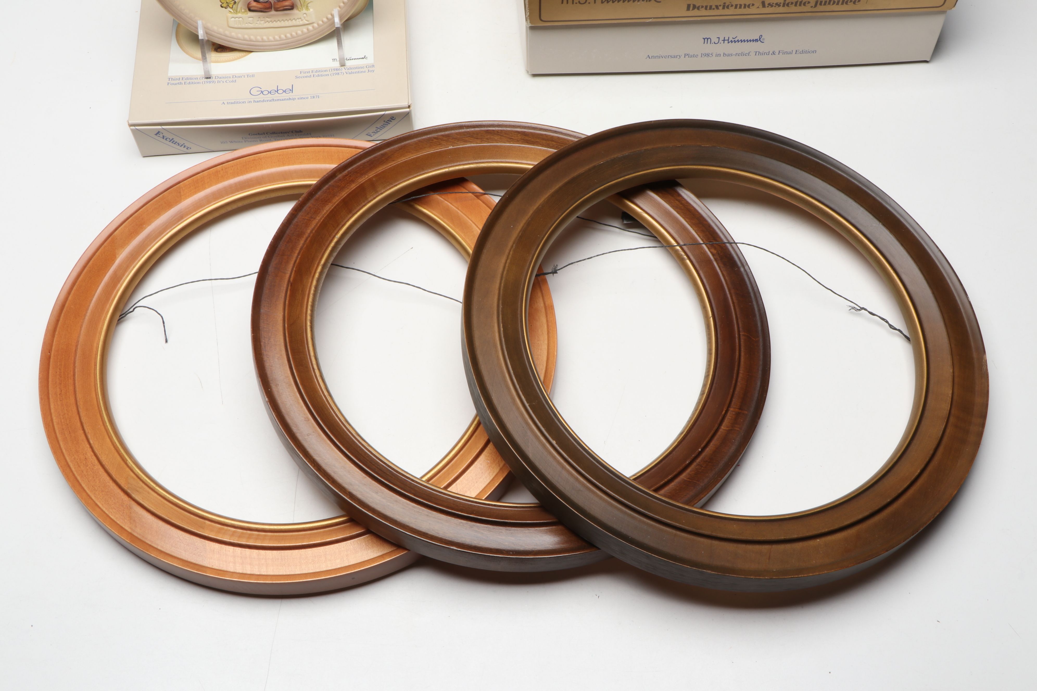 Goebel M.J. Hummel Porcelain Bas-Relief Collector Plates with Wood Frames
