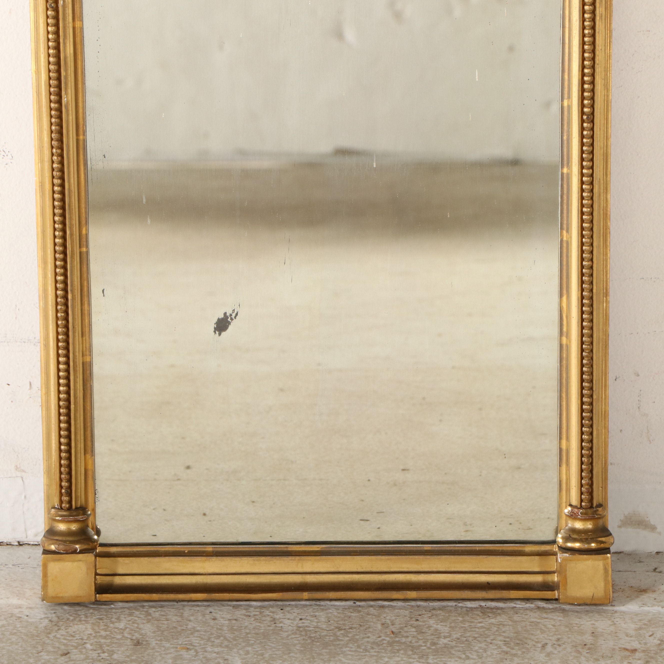 Empire Style Giltwood Trumeau Mirror with Reverse Painted Glass Landscape Scene