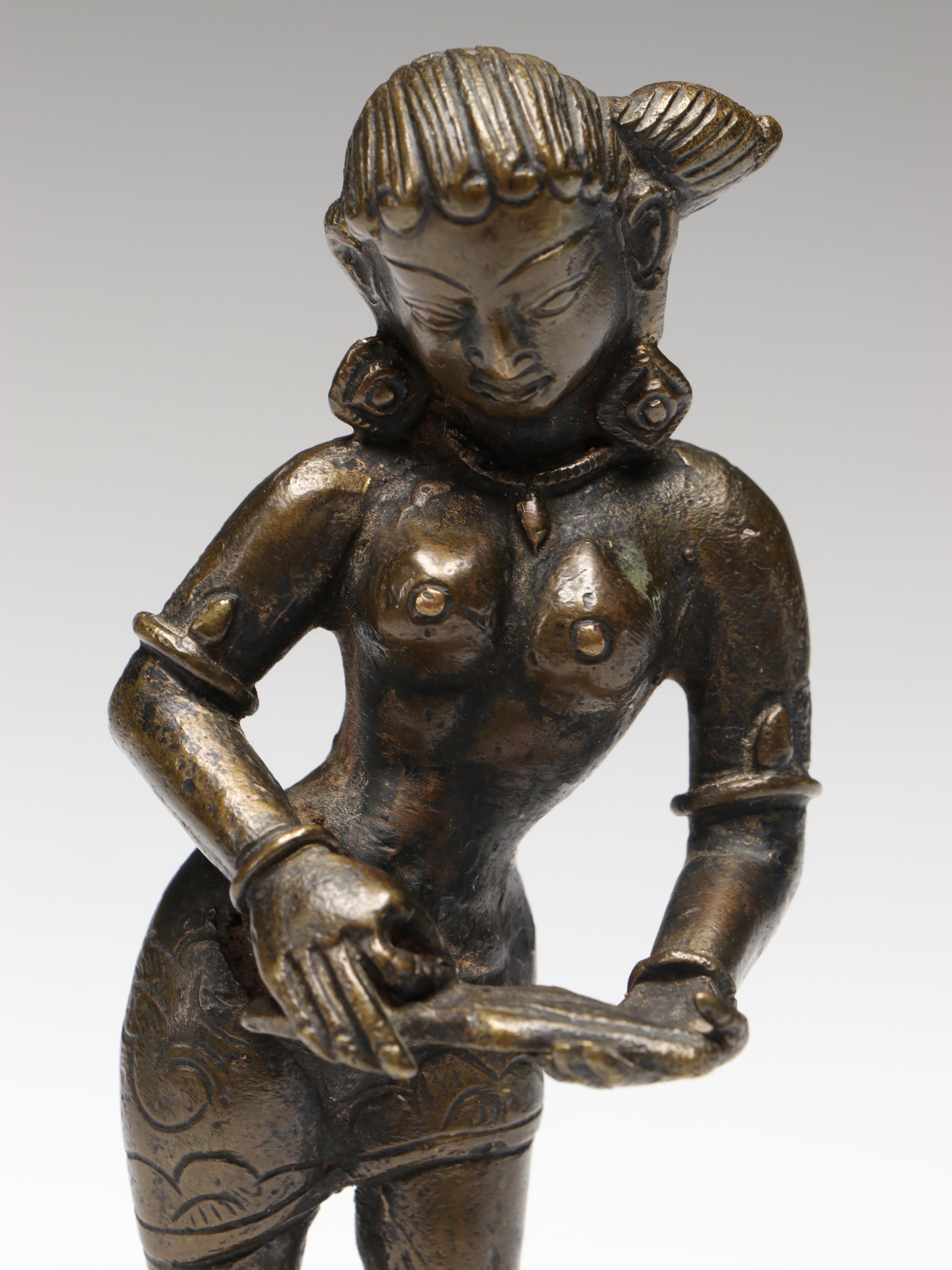 Indian Bronzed Metal Parvati Standing on Louts Statue