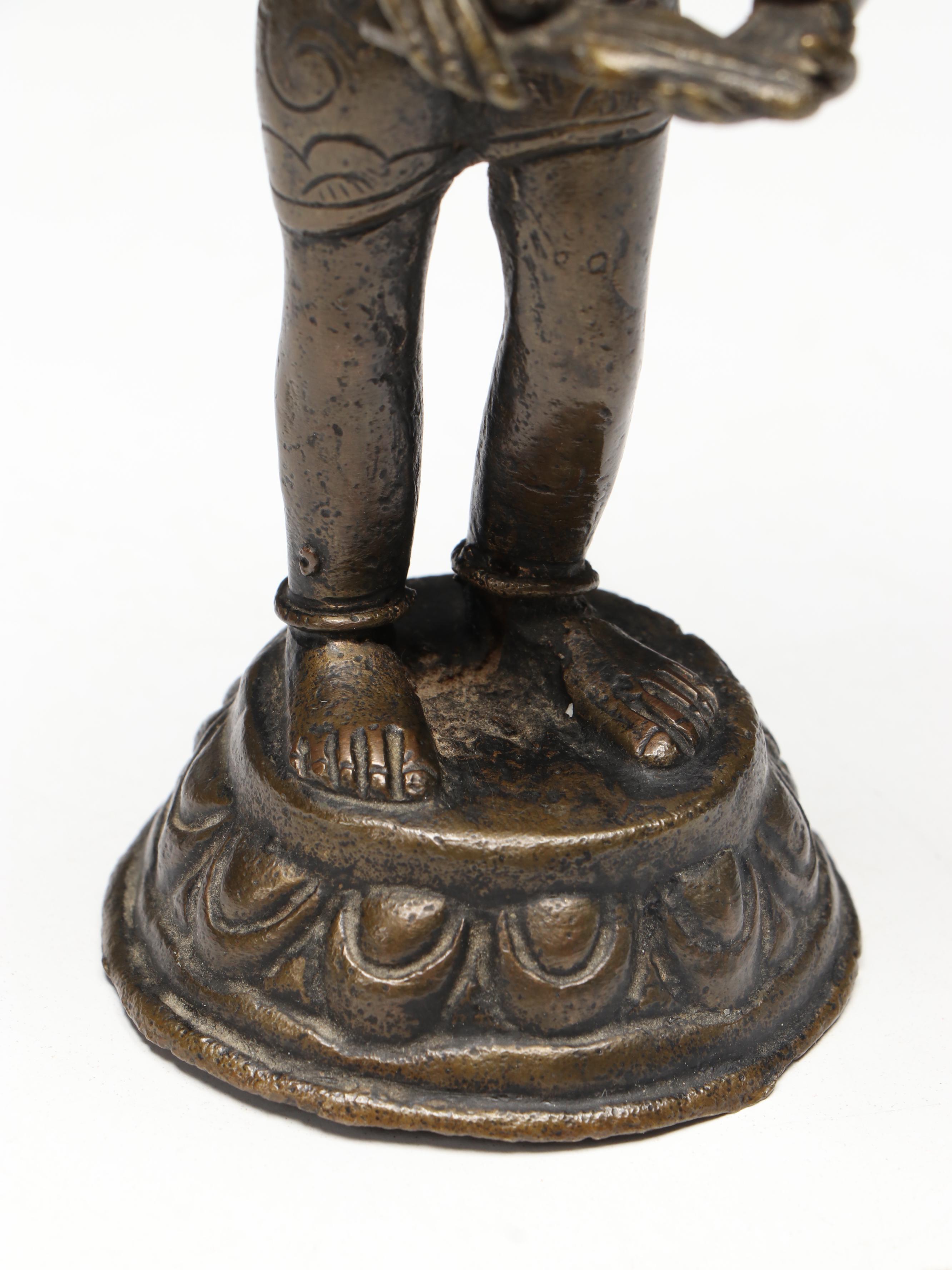 Indian Bronzed Metal Parvati Standing on Louts Statue