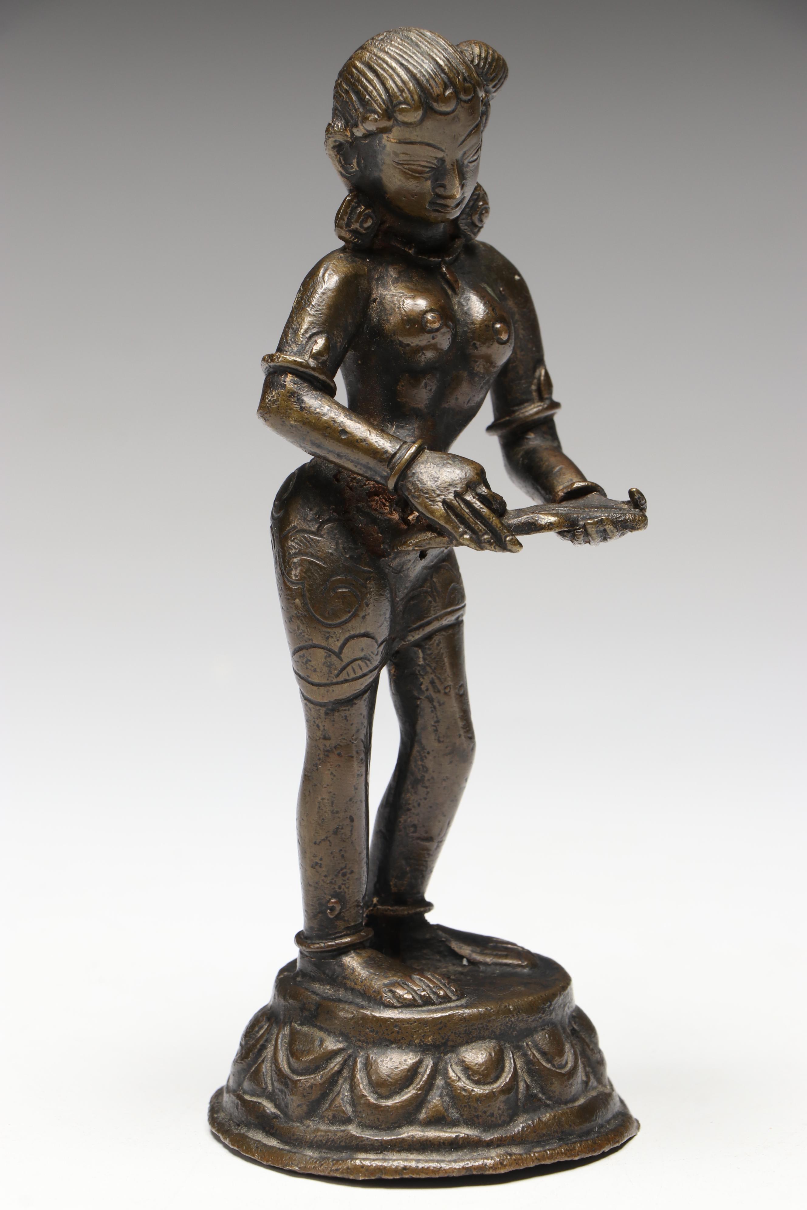 Indian Bronzed Metal Parvati Standing on Louts Statue
