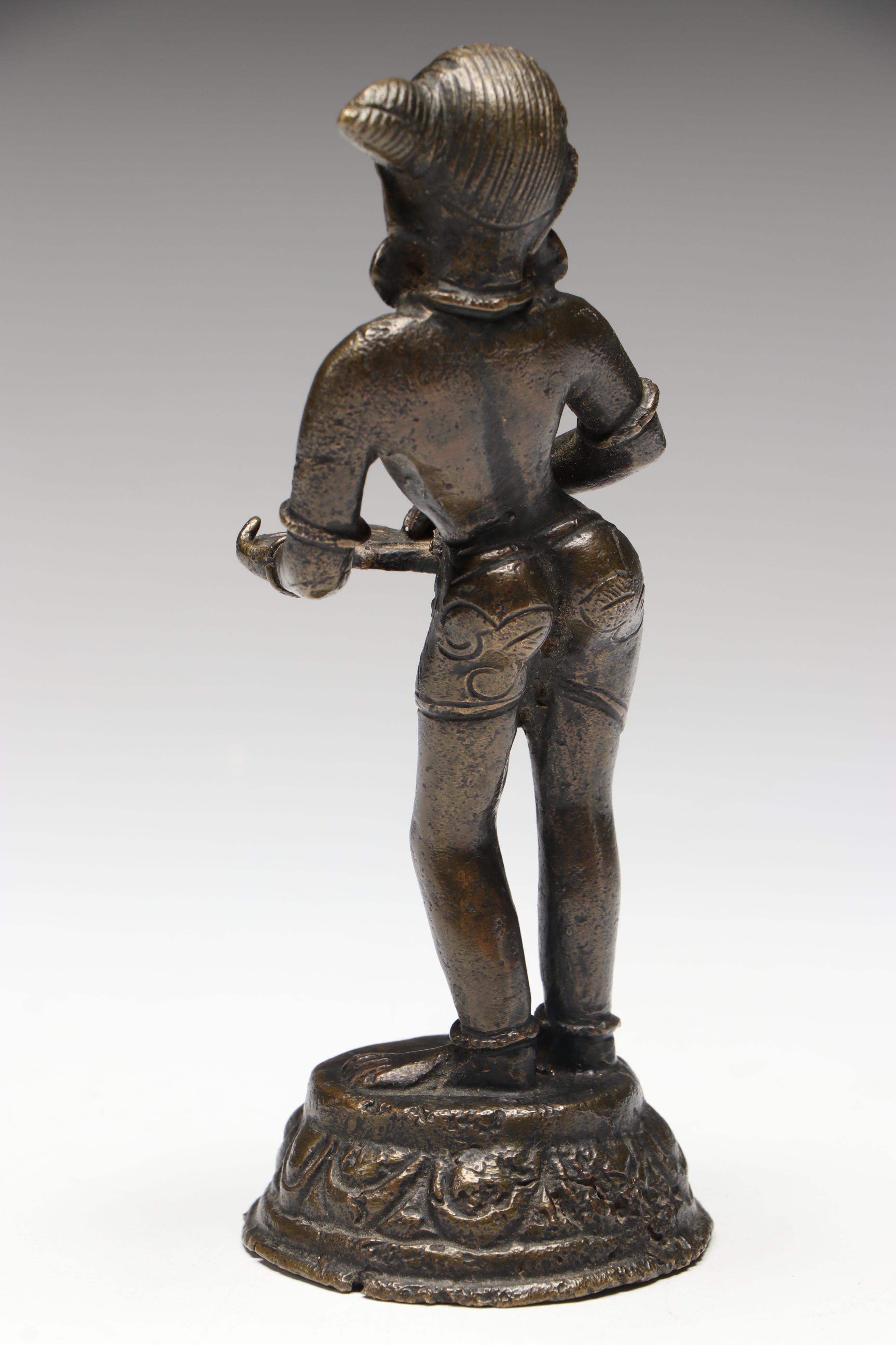 Indian Bronzed Metal Parvati Standing on Louts Statue