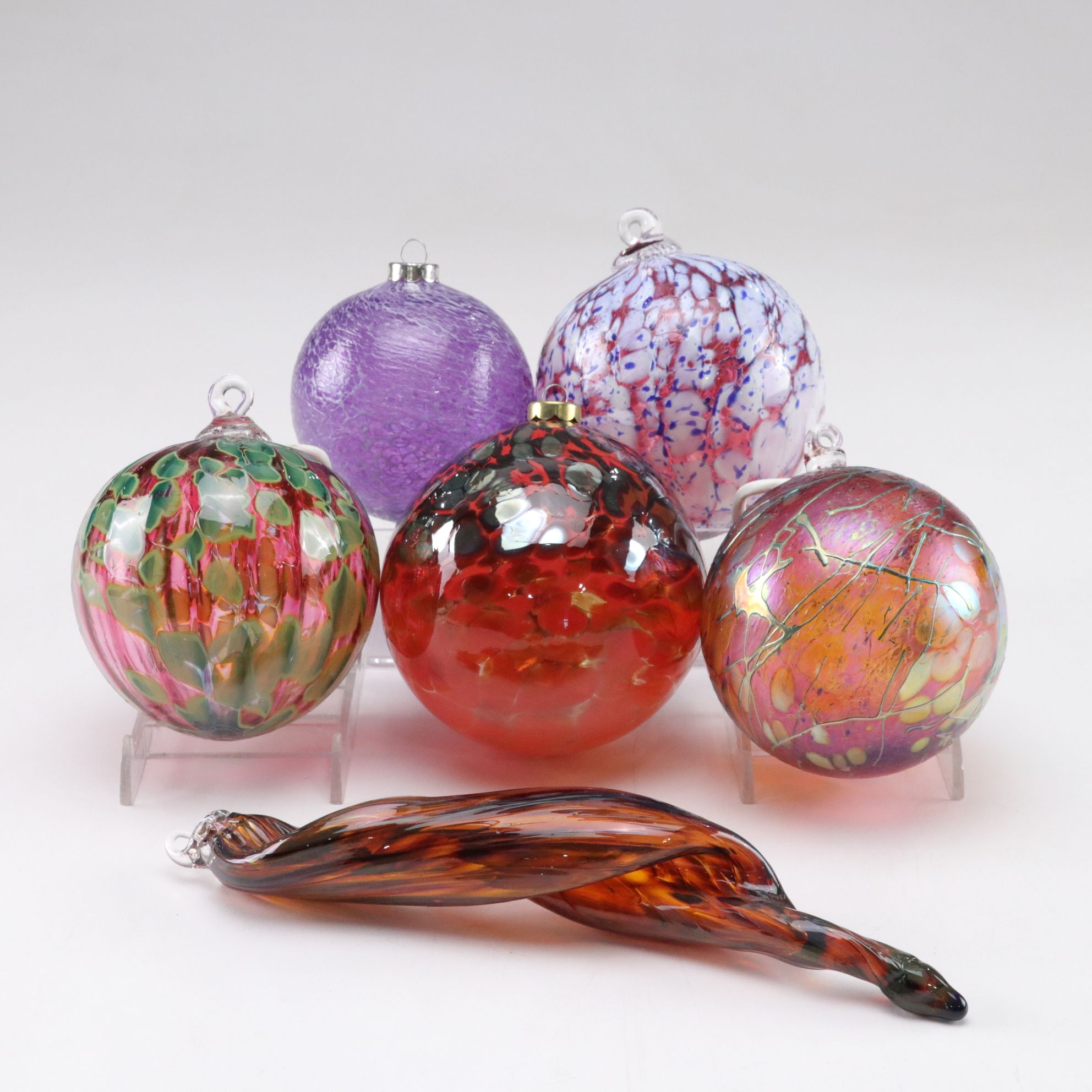 Artisan Hand-Blown Mottled and Splattered Glass Ornaments
