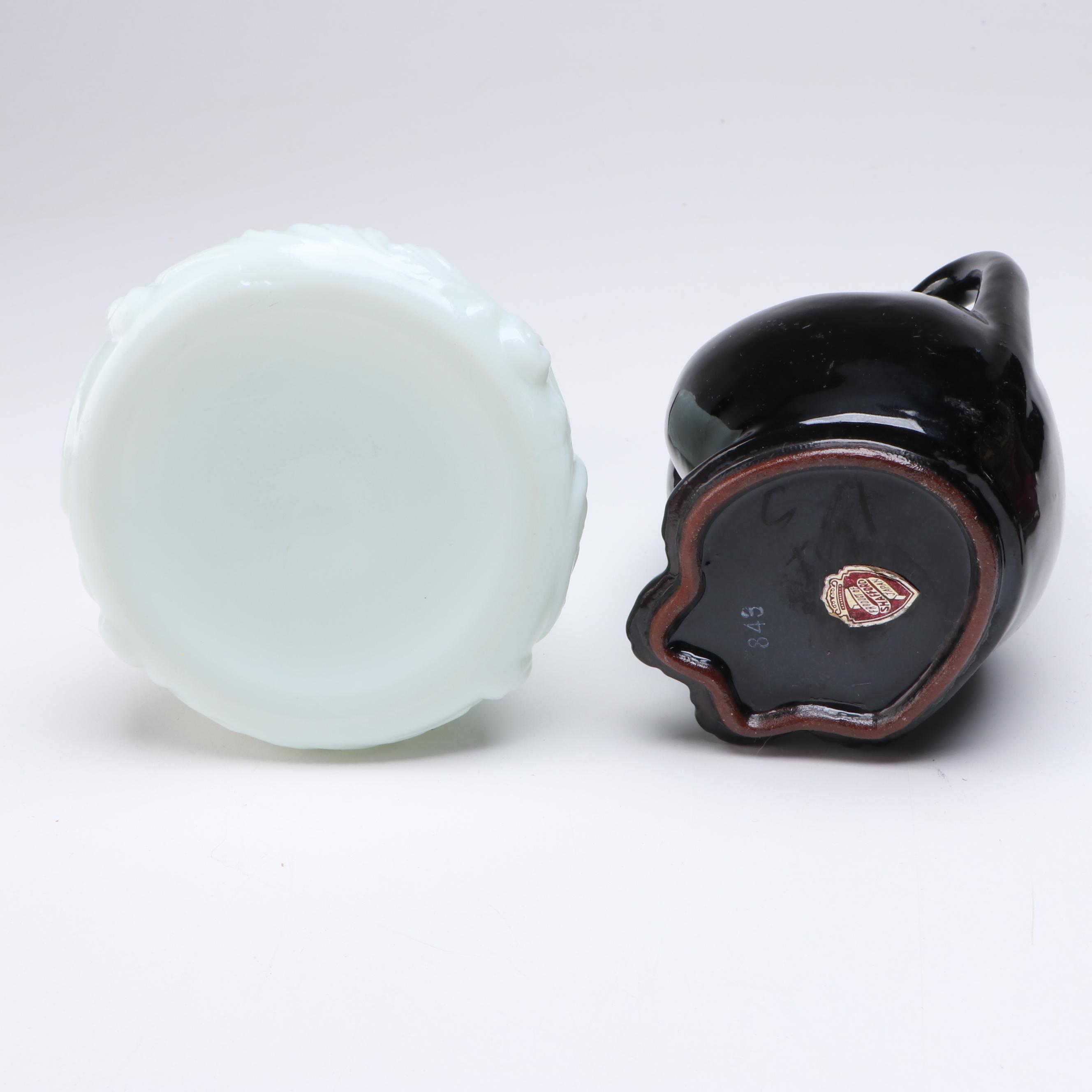 Japanese Shafford Ceramic Cat Cruet with Glass Pitchers and Fairy Lamp