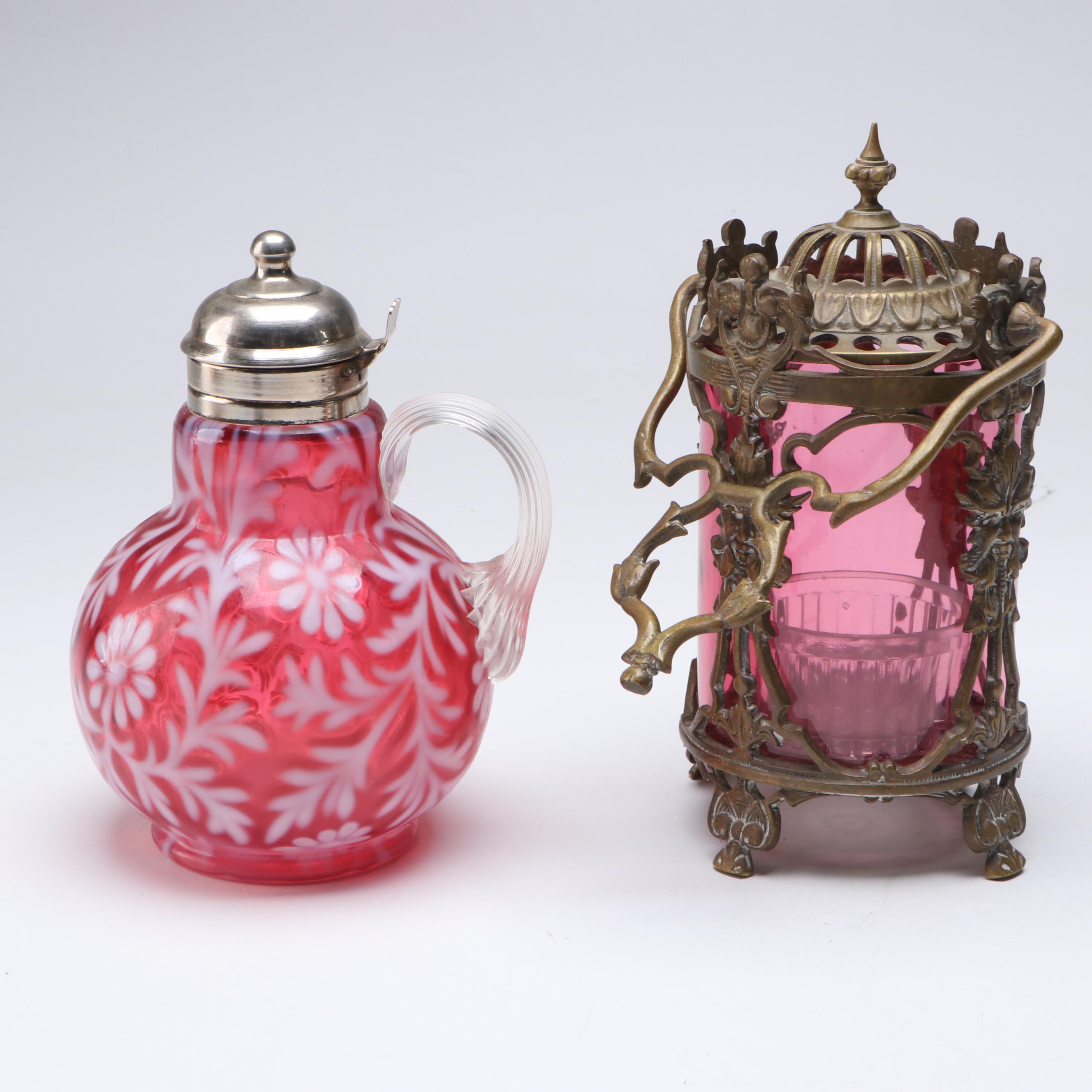 Japanese Shafford Ceramic Cat Cruet with Glass Pitchers and Fairy Lamp