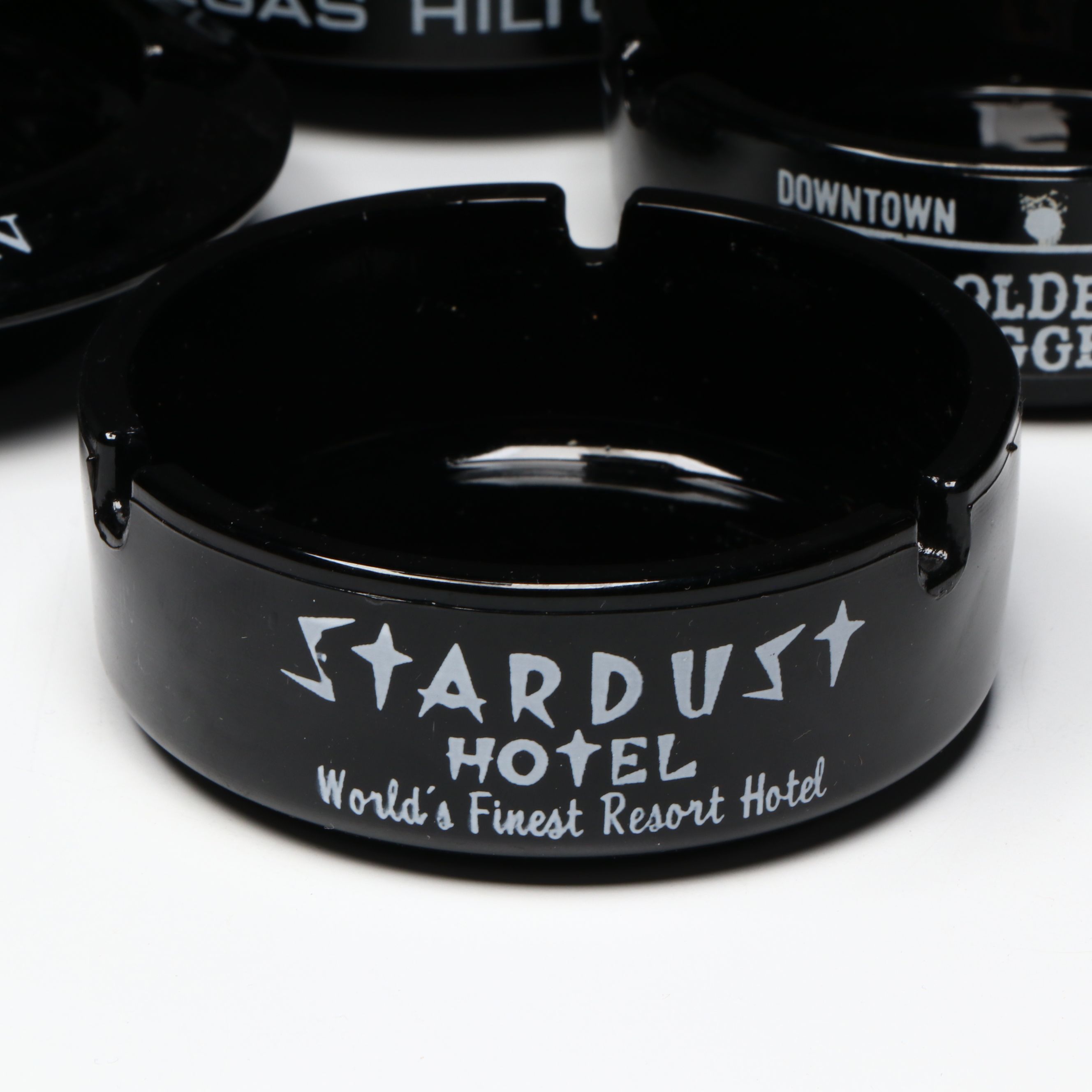 Black Glass Restaurant, Hotel, Casino Souvenir Ashtrays & Flower Frog, Vintage