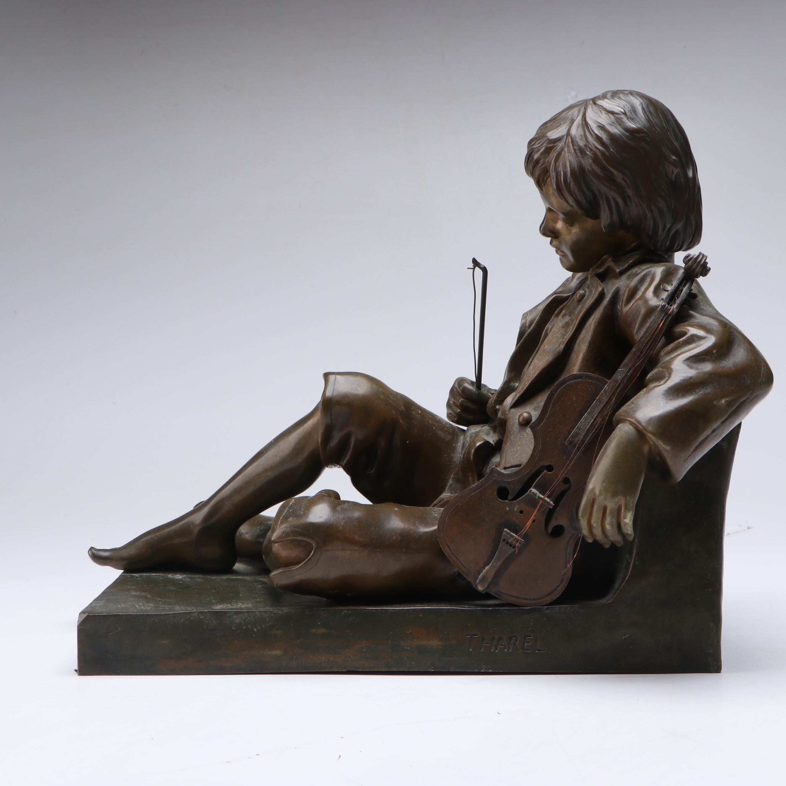 Bronze Sculpture After Léon Tharel "Sleeping Fiddler"