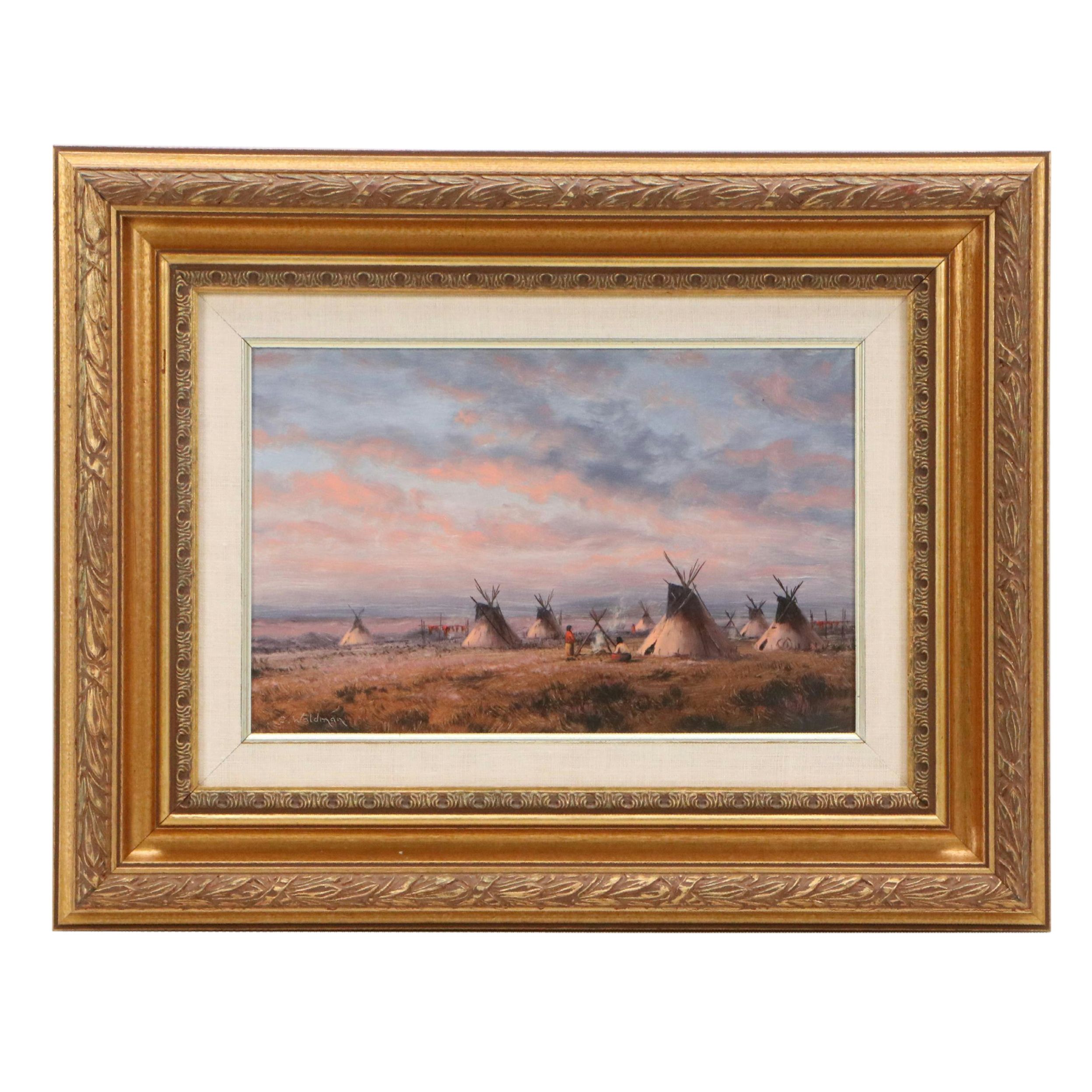 Charles Waldman Oil Painting "Sunset Village," 1949