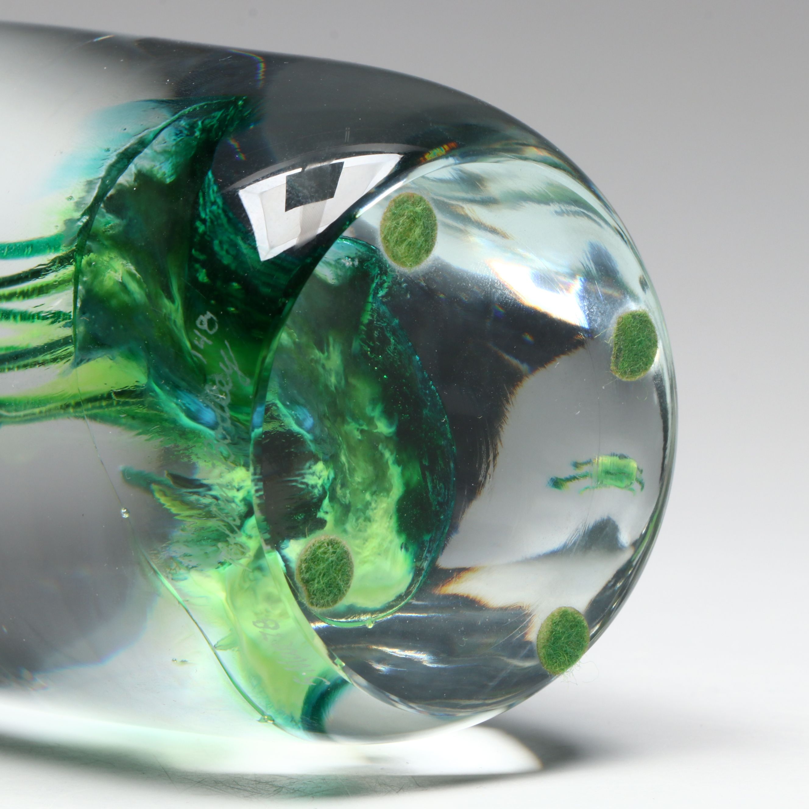 Rollin Bodley Green Implosion Blown Art Glass Sculpture, 1978