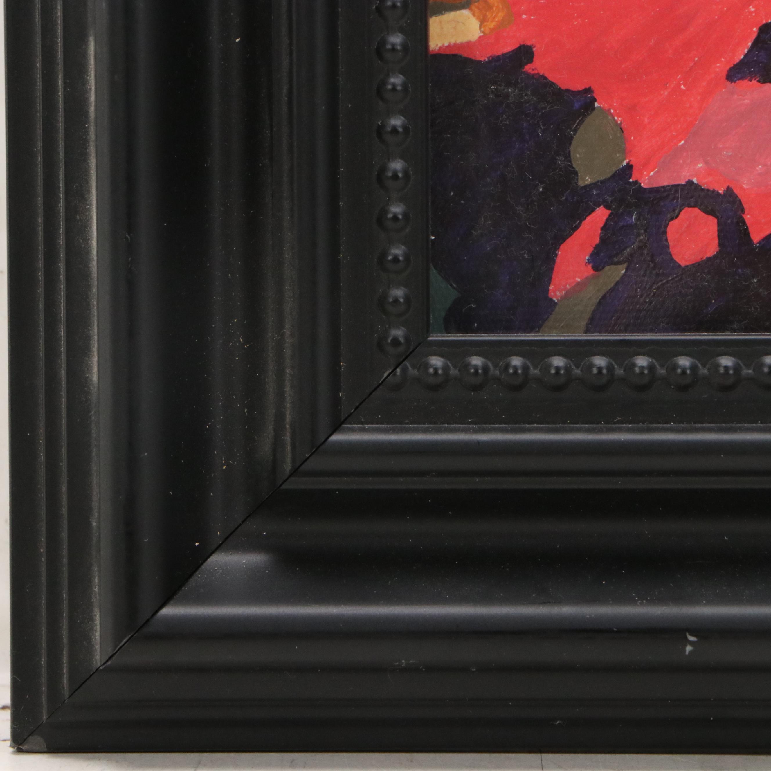 Brittony Martin Acrylic Painting of Hummingbird Among Flowers, 21st Century