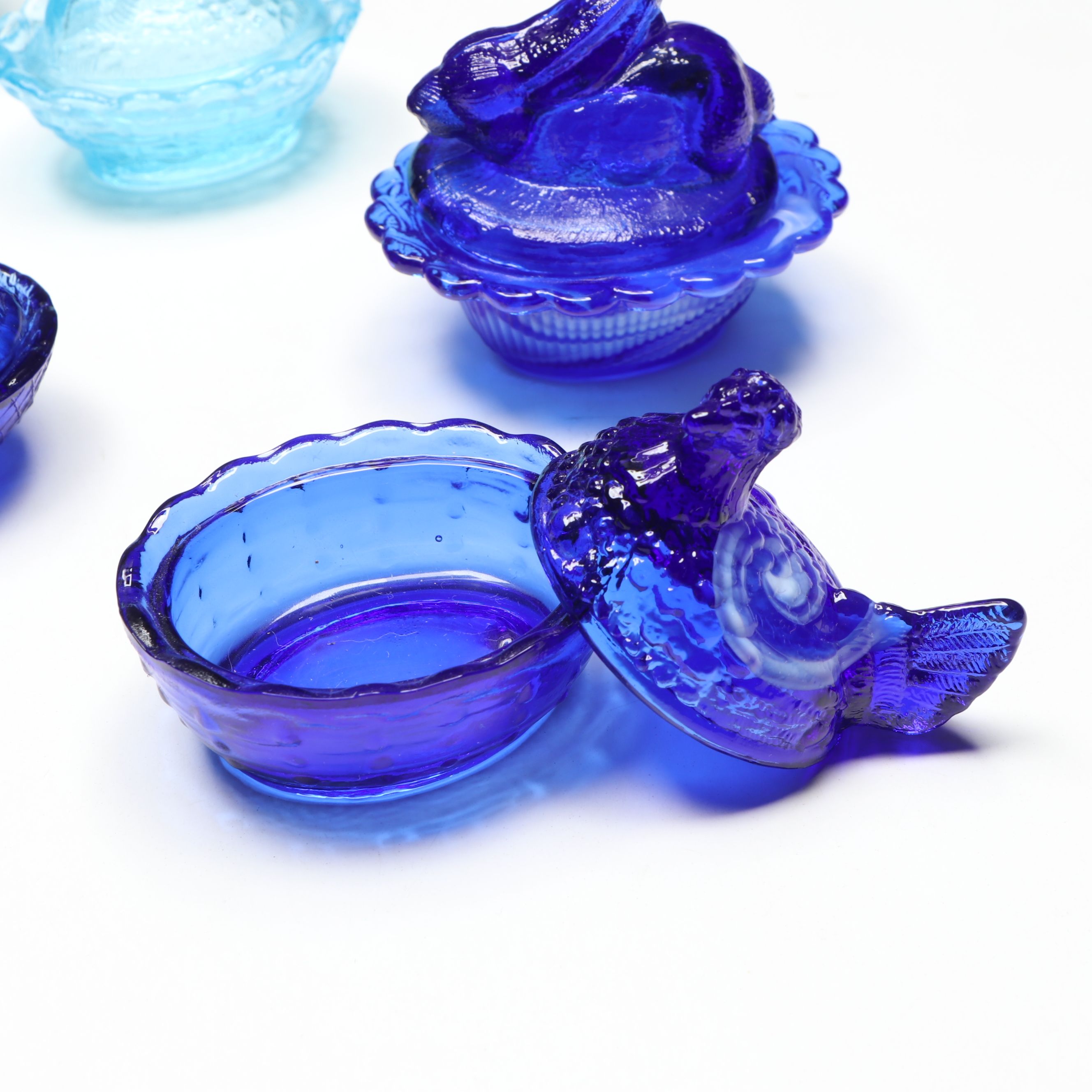 Boyd's Glass Vaseline Glass with Hen on Nest and Other Animal Salt Cellars