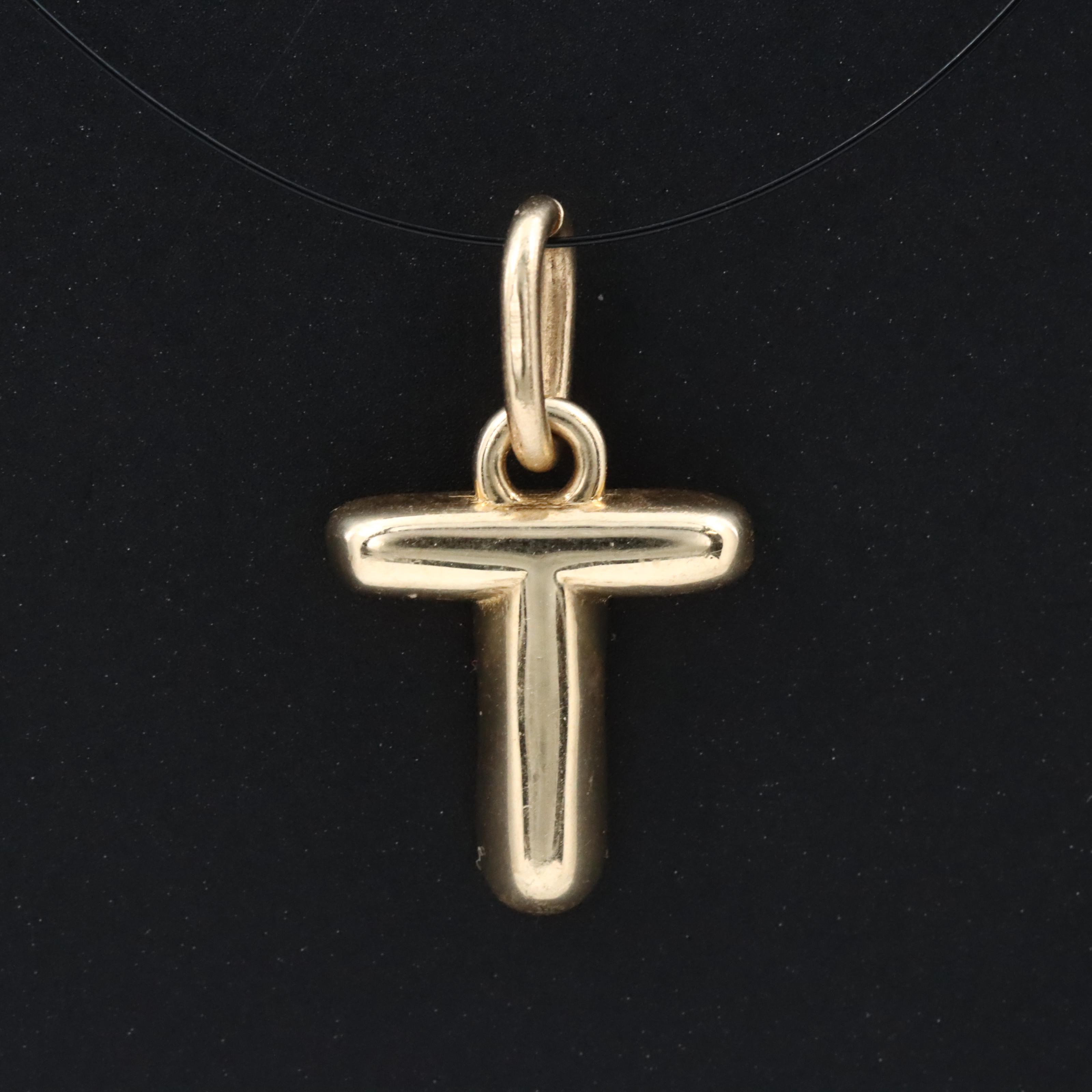 14K Letter "T" Charm Pendant