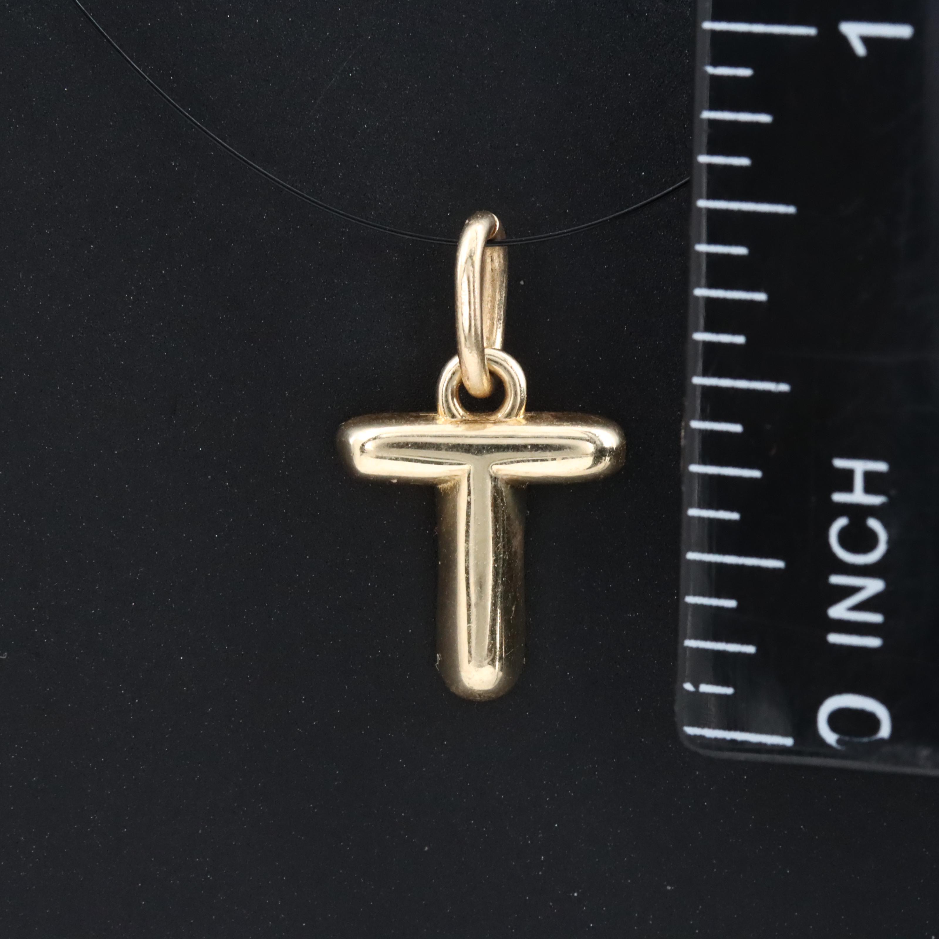 14K Letter "T" Charm Pendant
