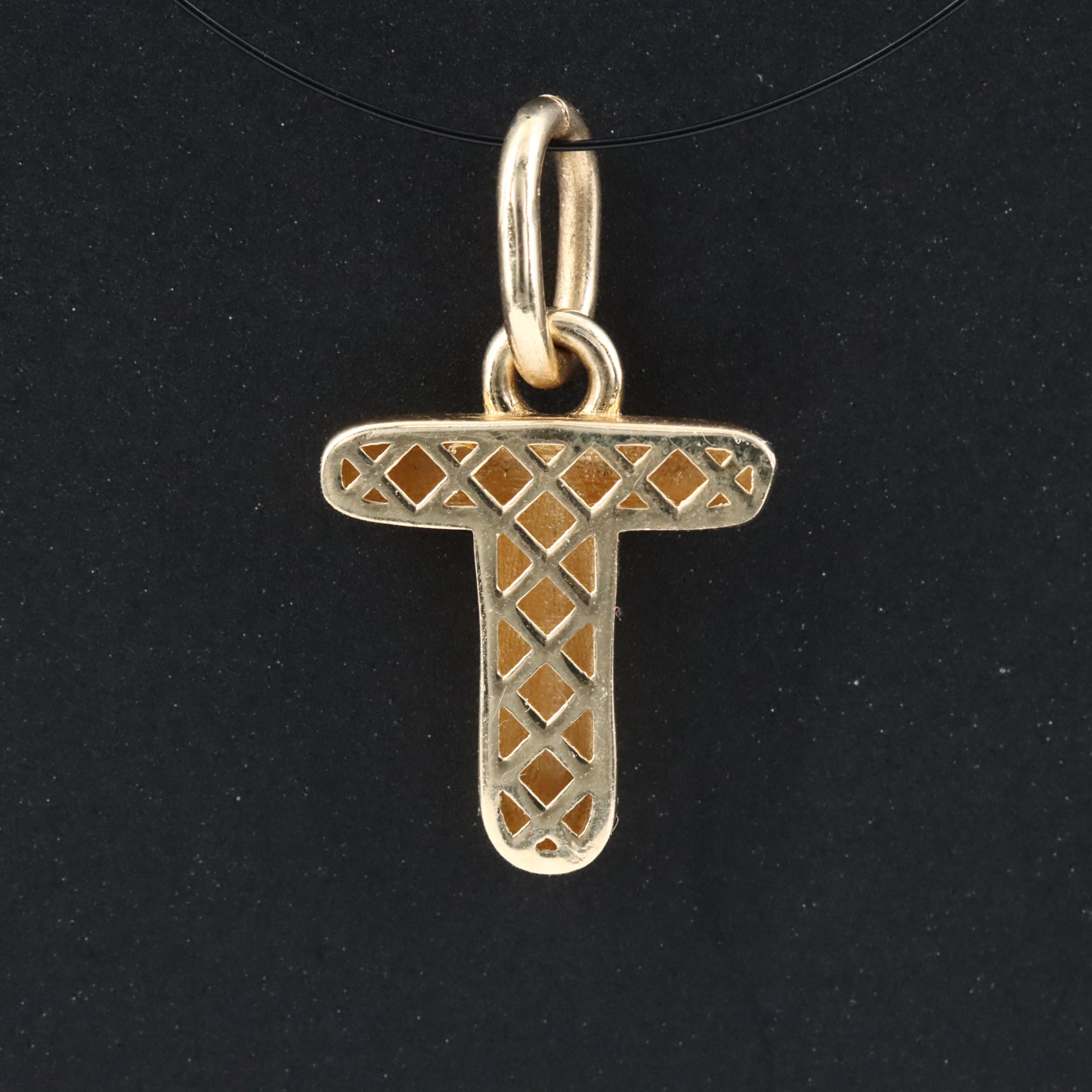 14K Letter "T" Charm Pendant