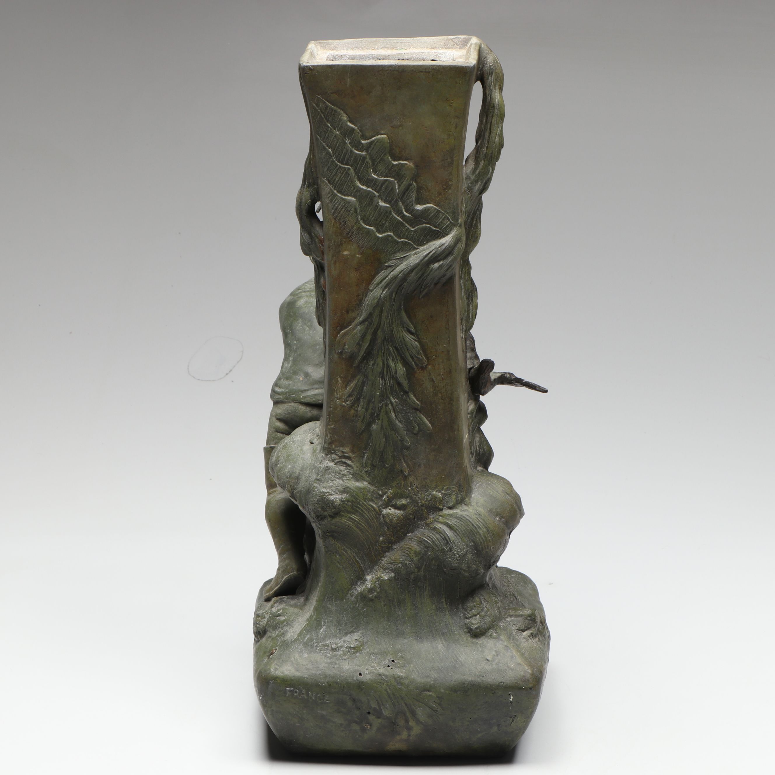 French Art Deco Style Cast Metal Fisherman Lamp Base, Early 20th Century