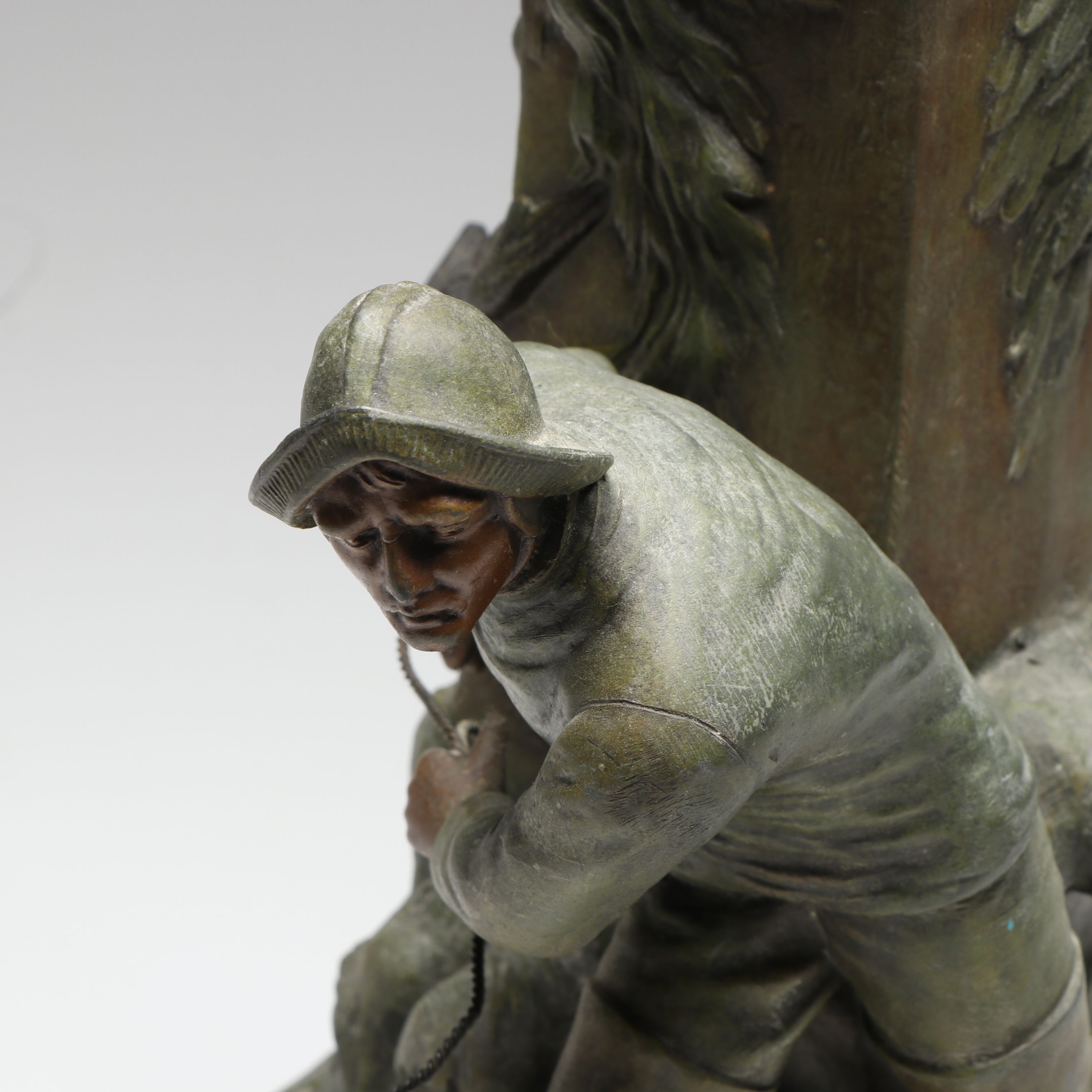 French Art Deco Style Cast Metal Fisherman Lamp Base, Early 20th Century