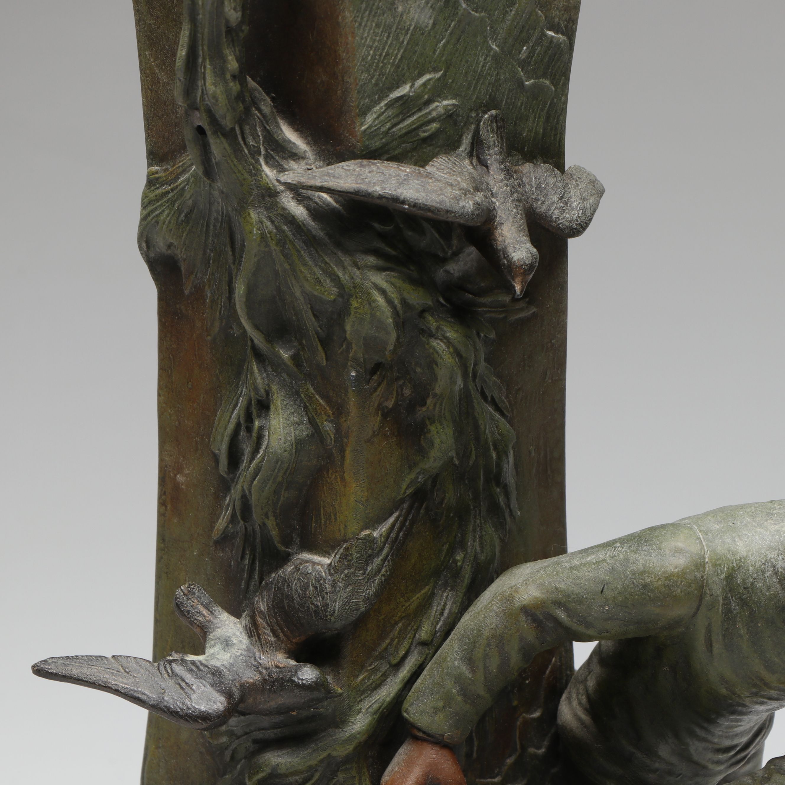 French Art Deco Style Cast Metal Fisherman Lamp Base, Early 20th Century