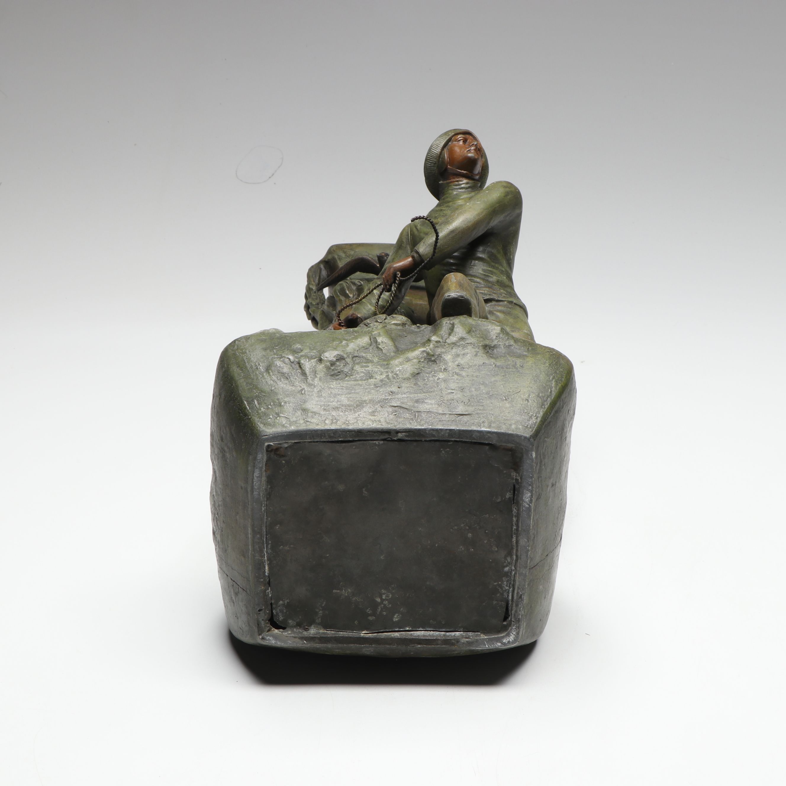 French Art Deco Style Cast Metal Fisherman Lamp Base, Early 20th Century