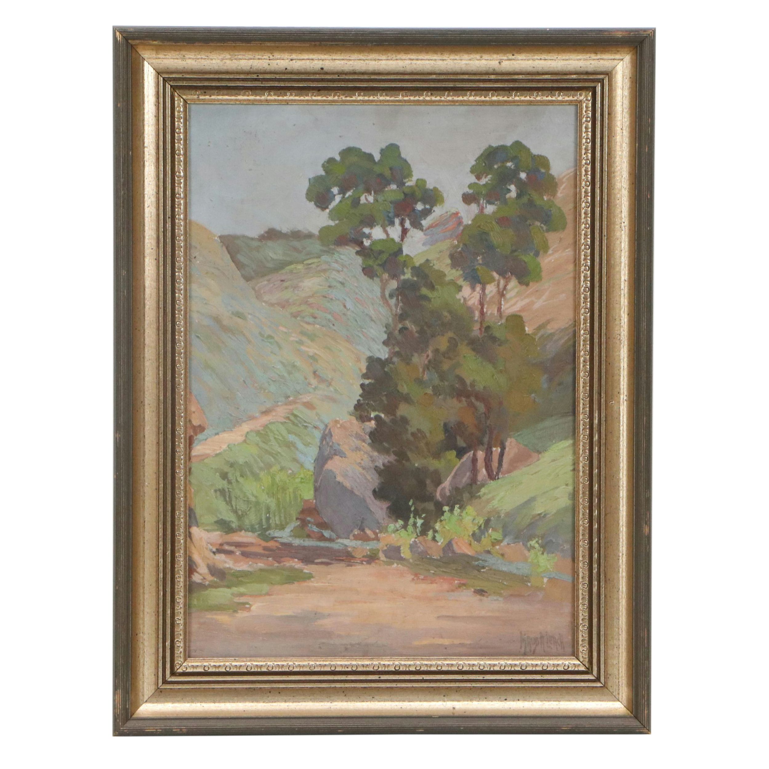 Maude Leach Oil Painting of Mountain Path Landscape, Late 19th Century