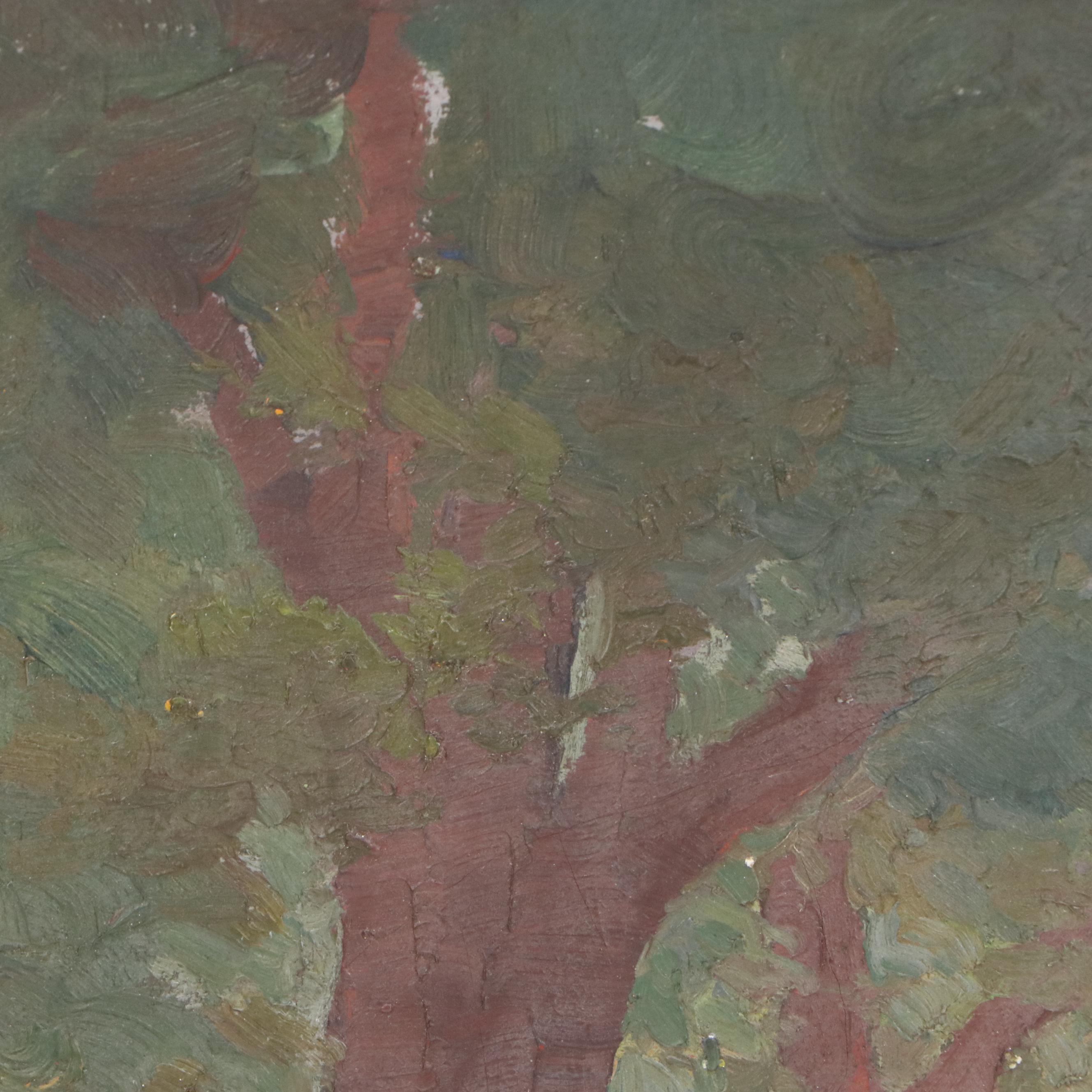 Maude Leach Oil Painting of Dark River Landscape, Late 19th Century