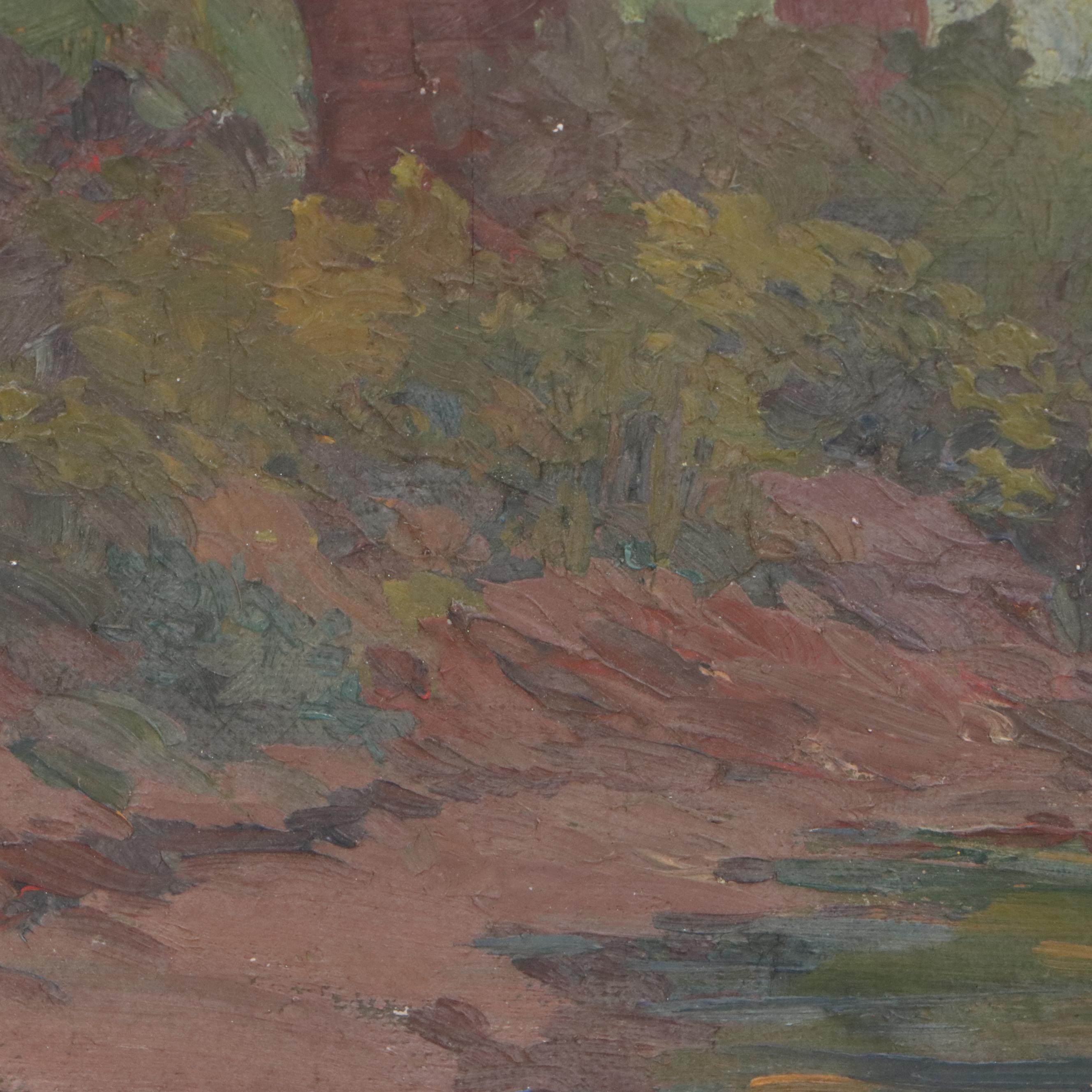 Maude Leach Oil Painting of Dark River Landscape, Late 19th Century