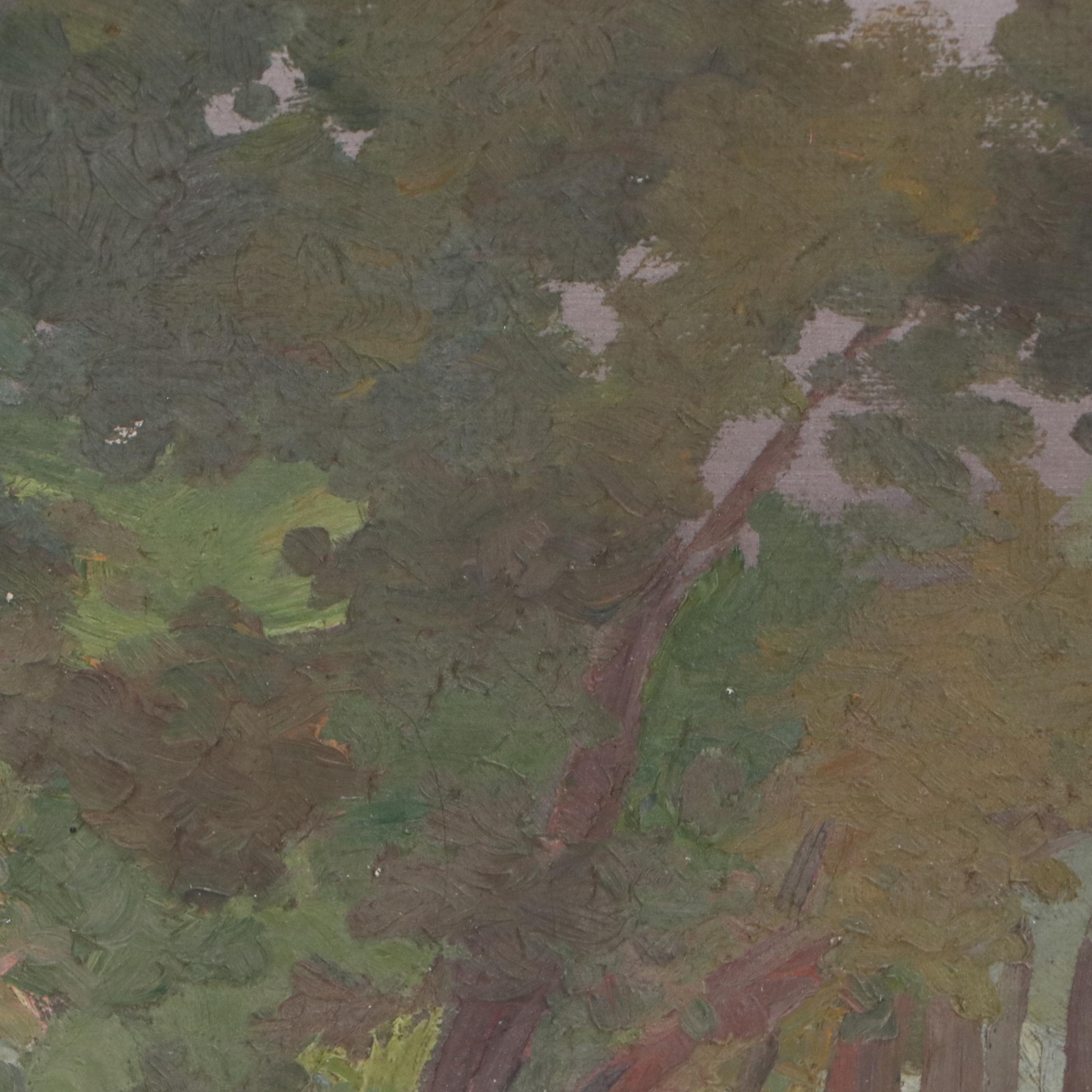 Maude Leach Oil Painting of Dark River Landscape, Late 19th Century