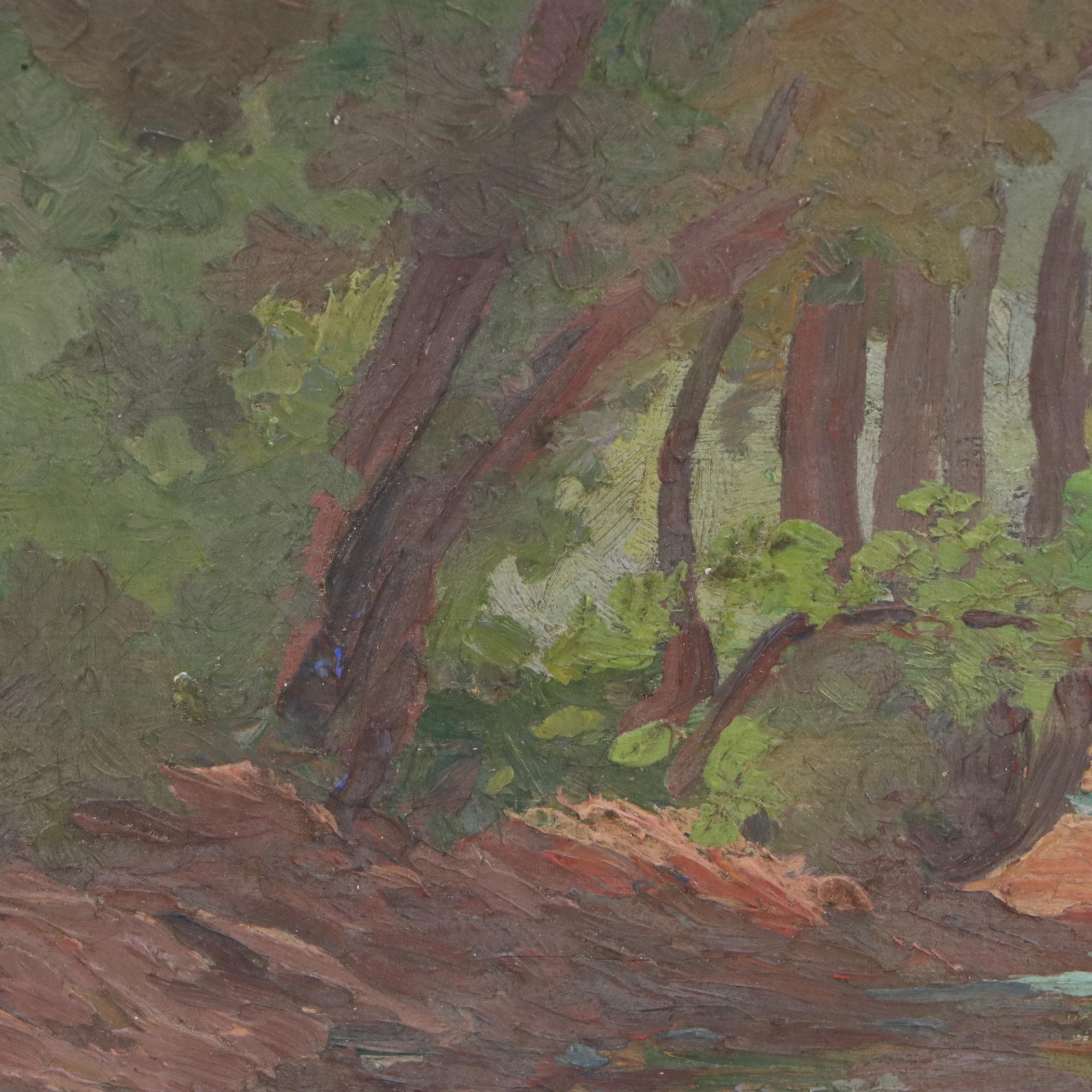 Maude Leach Oil Painting of Dark River Landscape, Late 19th Century