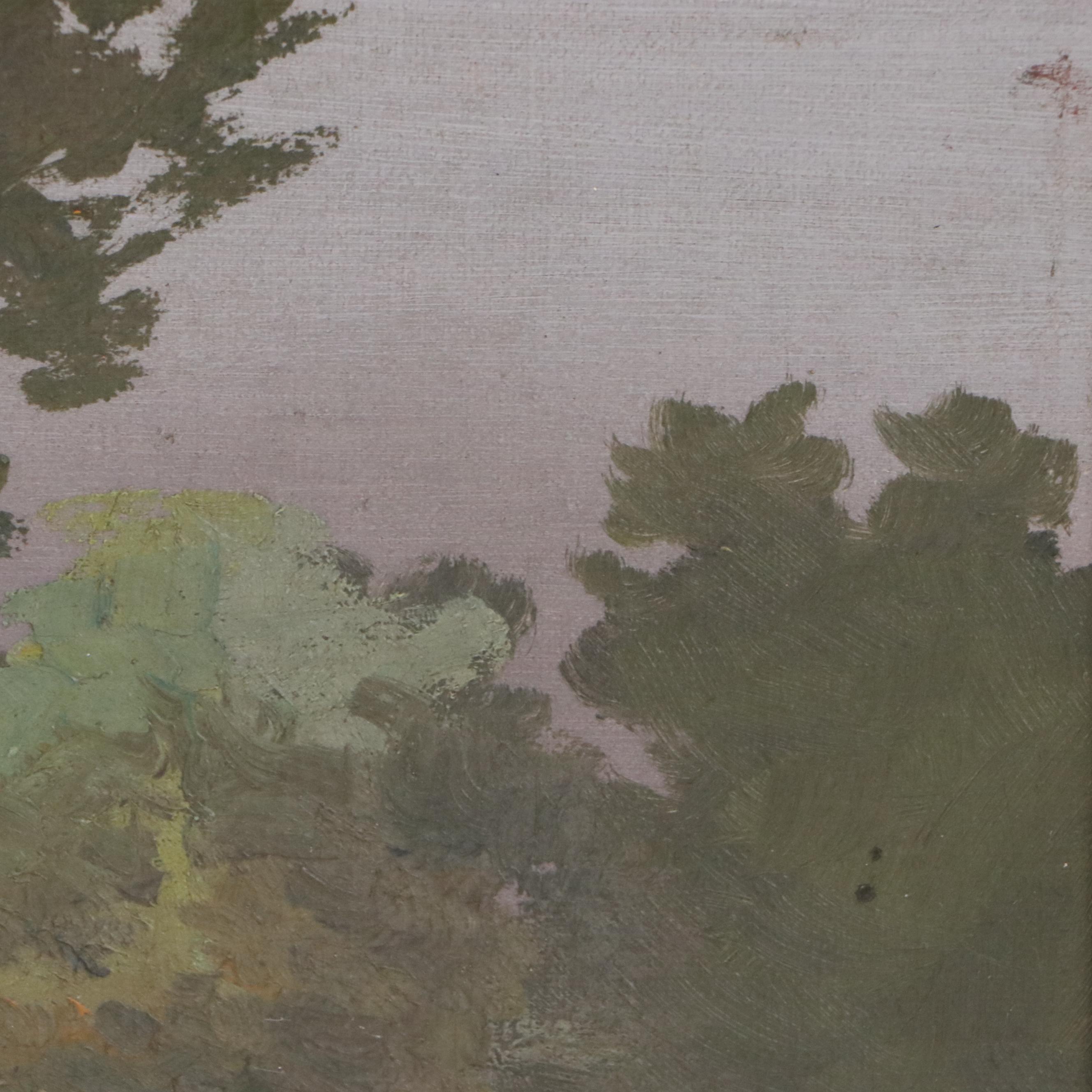 Maude Leach Oil Painting of Dark River Landscape, Late 19th Century