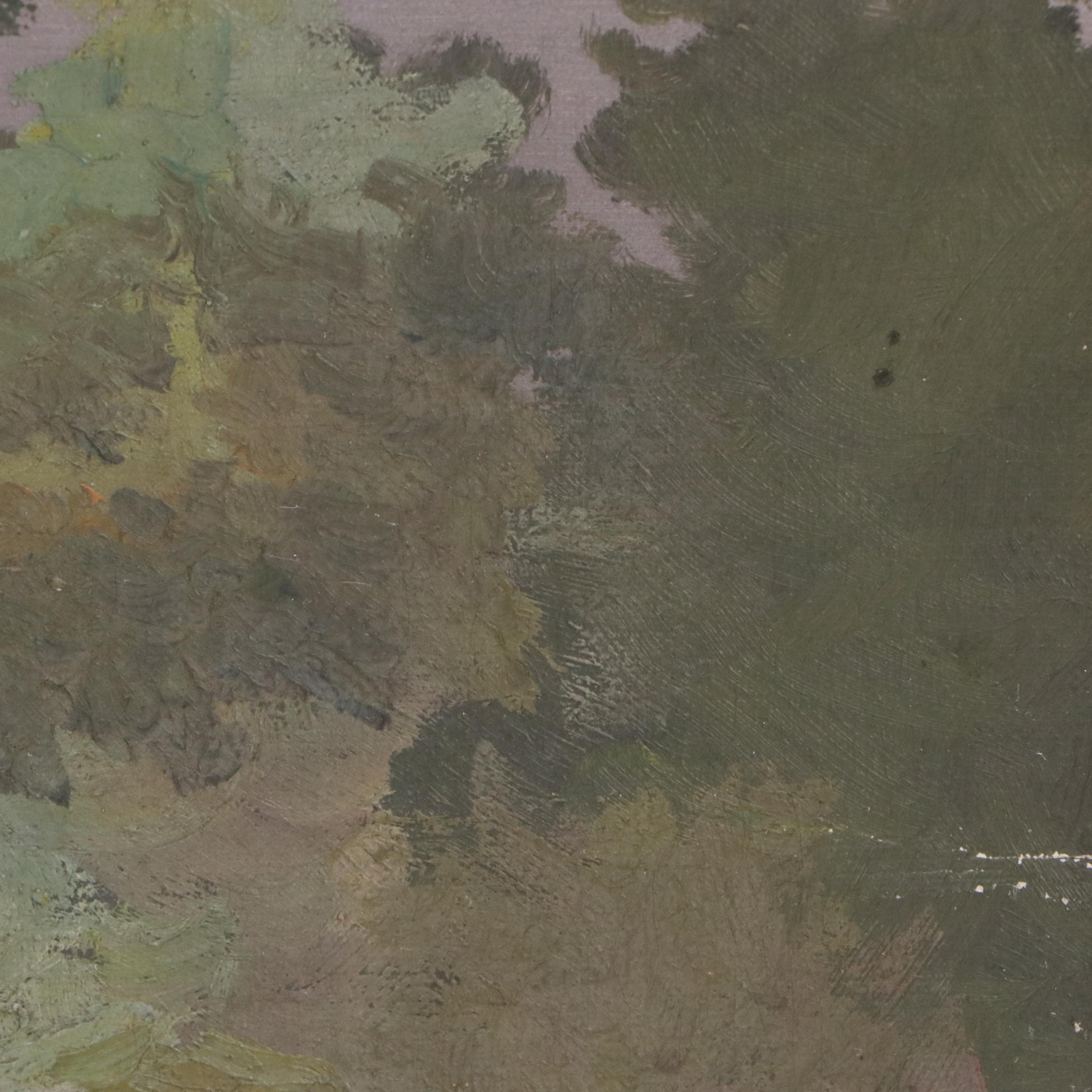 Maude Leach Oil Painting of Dark River Landscape, Late 19th Century