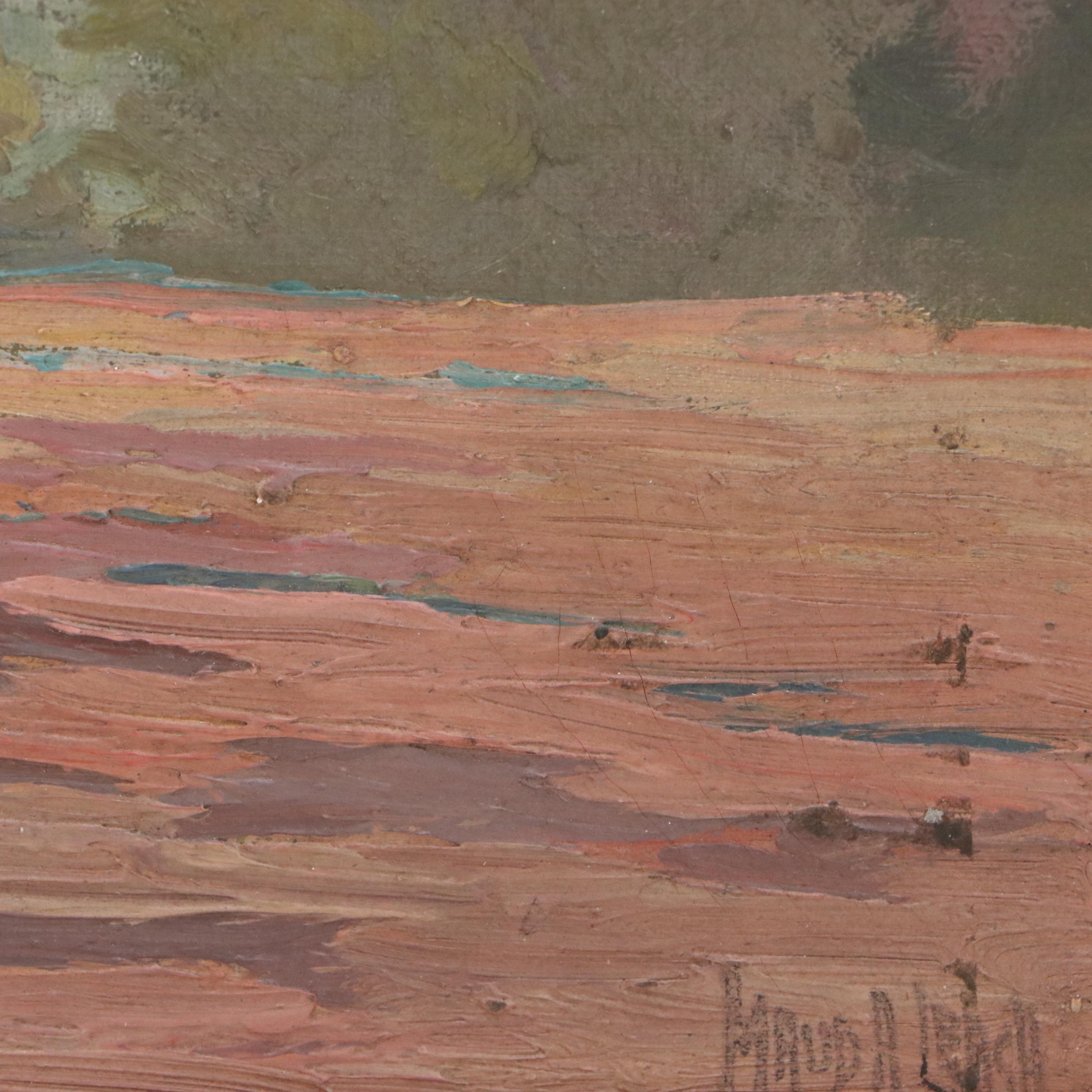 Maude Leach Oil Painting of Dark River Landscape, Late 19th Century