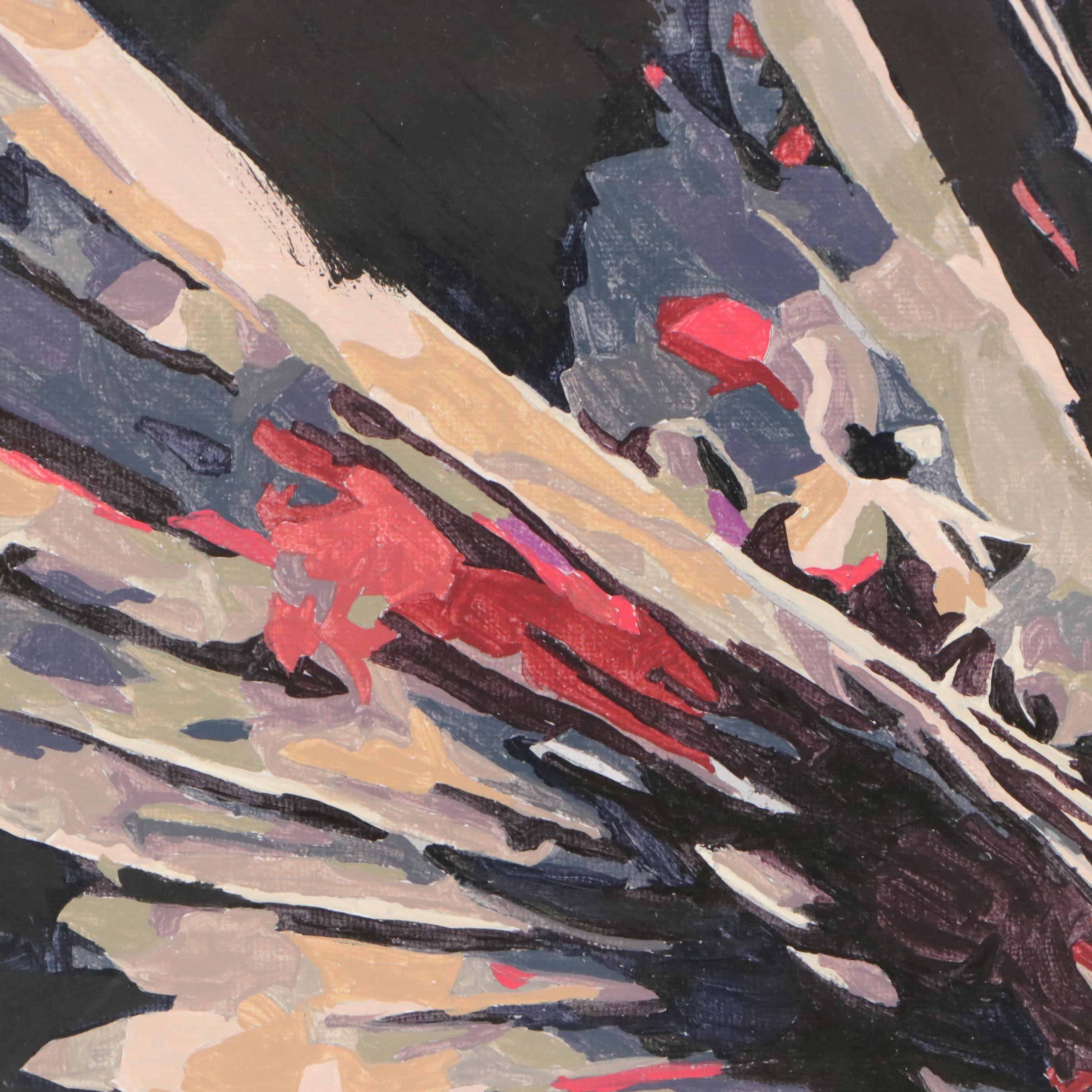 Brittony Martin Acrylic Painting of Colorful Hummingbird, 21st Century