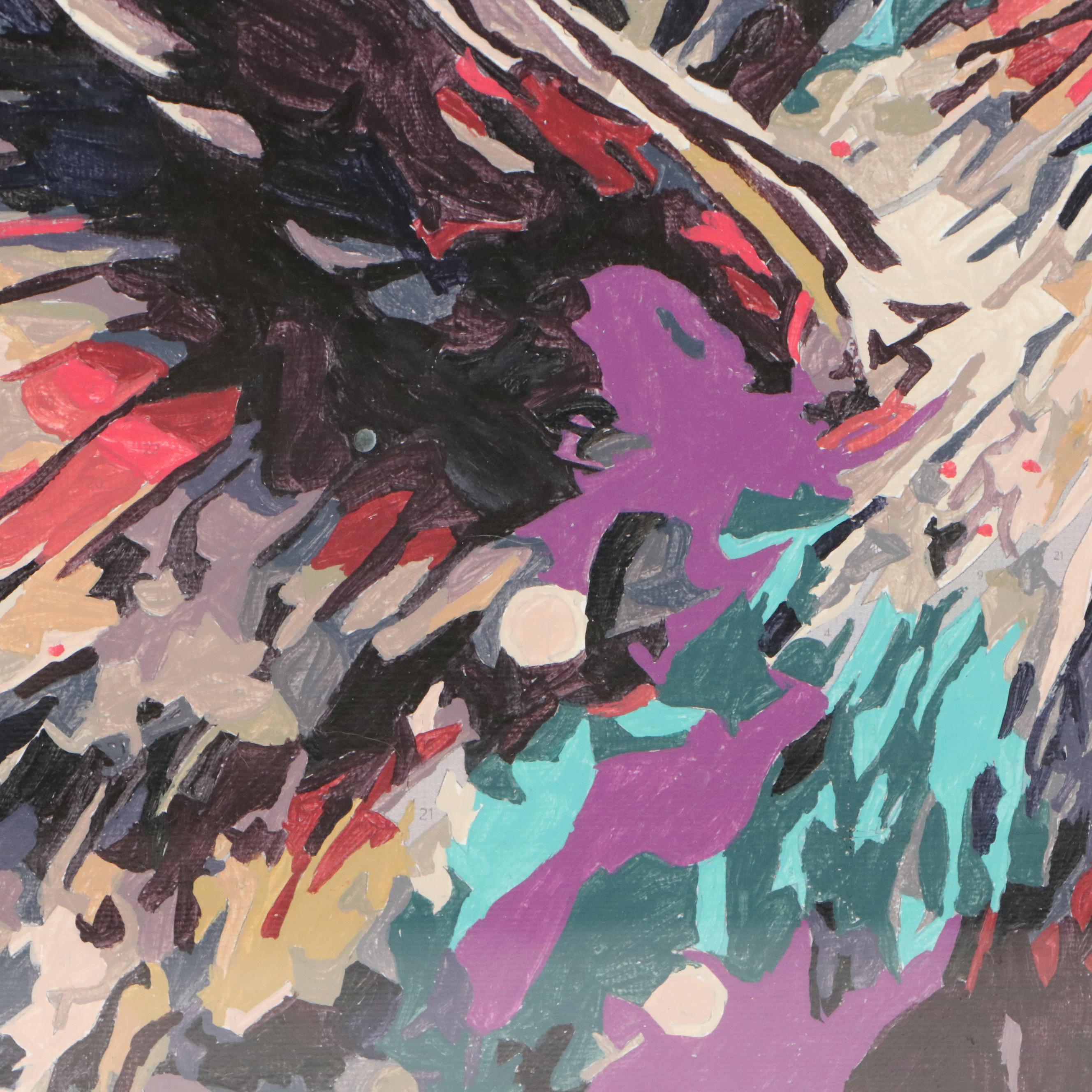 Brittony Martin Acrylic Painting of Colorful Hummingbird, 21st Century